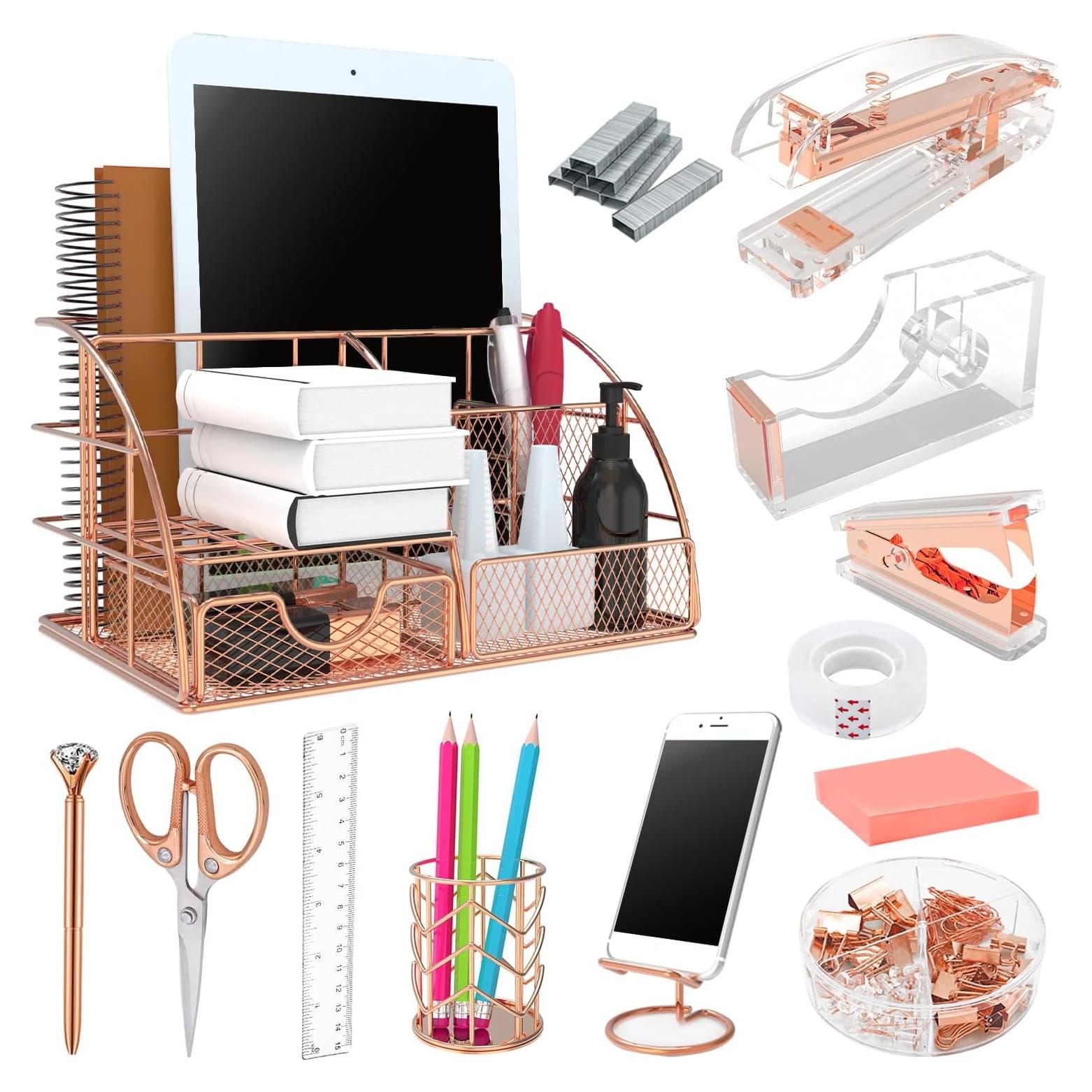 Organizador de Escritorio YOLOZAI Oro Rosa 13 Piezas Metal