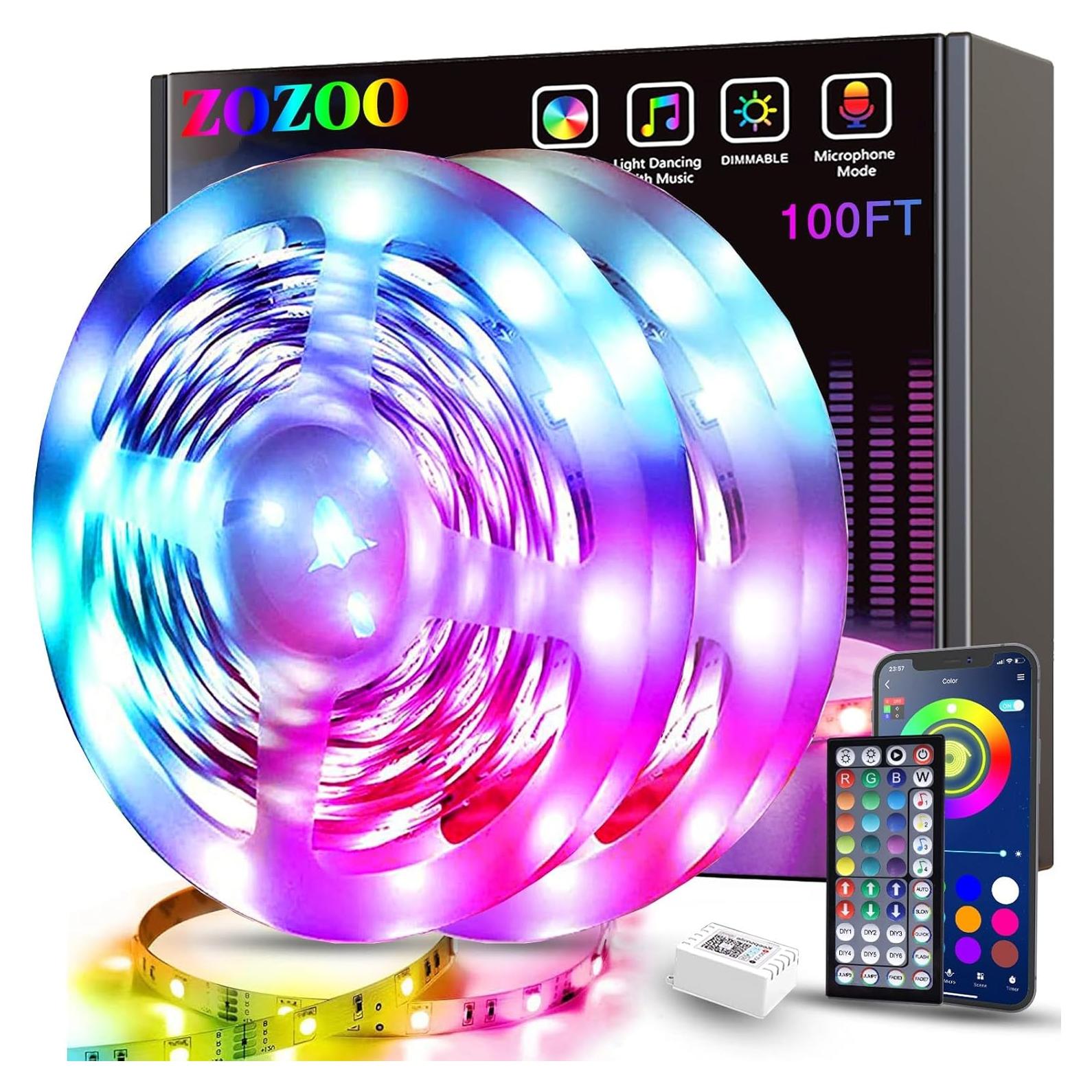 Luces LED ZOZOO 30,48 m RGB con Control Remoto y APP