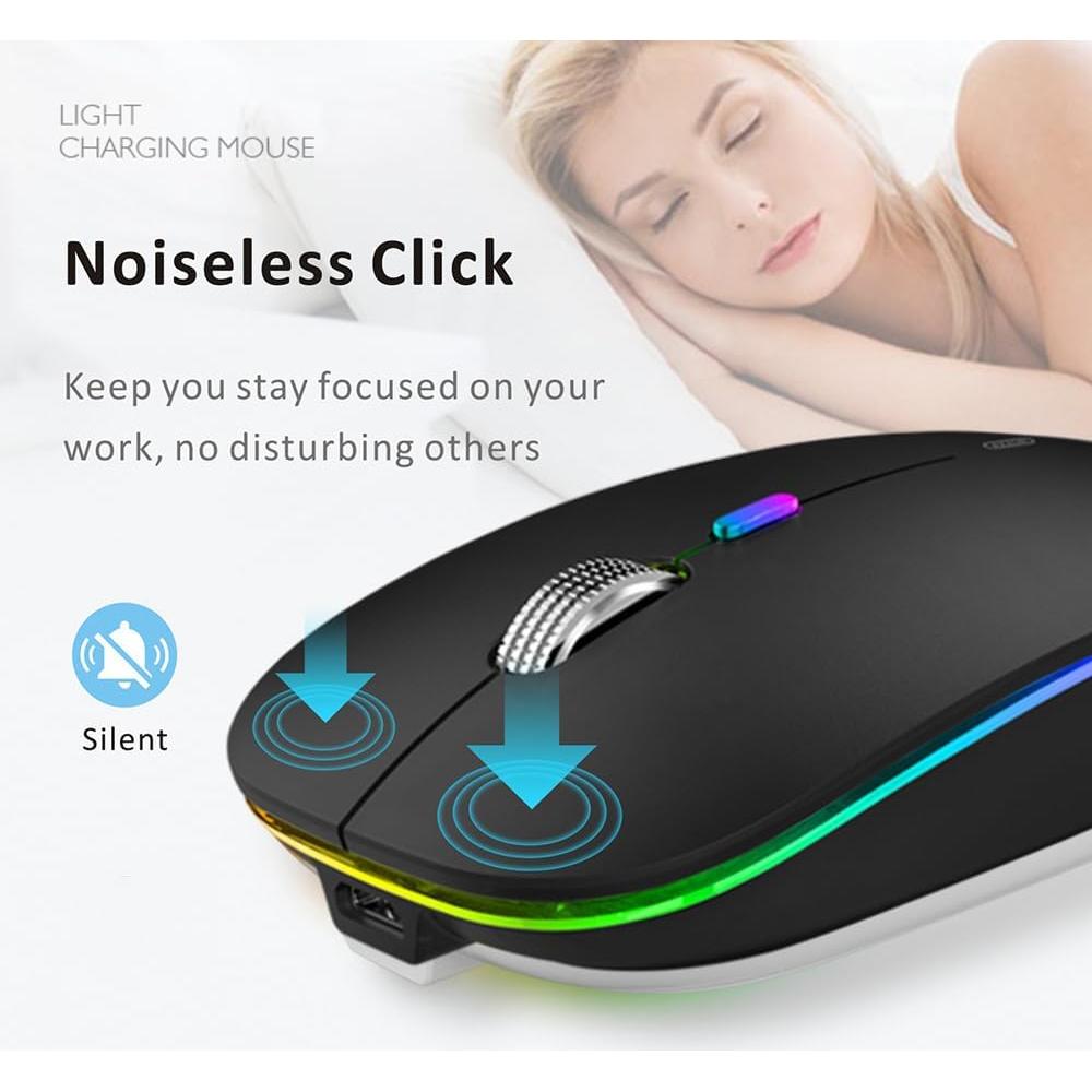 Ratón Inalámbrico Uiosmuph G12 Recargable Slim LED Negro