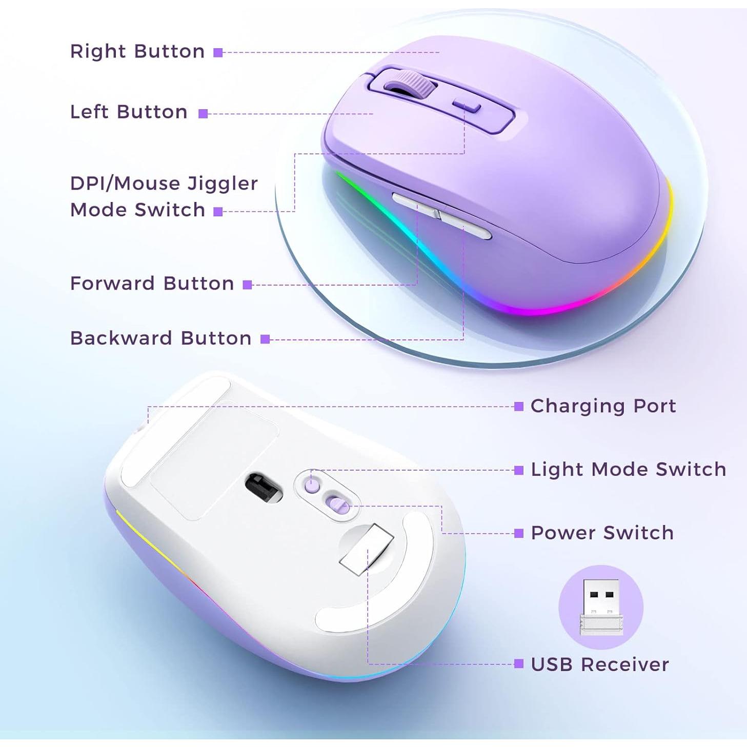 Ratón Inalámbrico Jiggler PEIOUS Recargable 4 DPI Púrpura