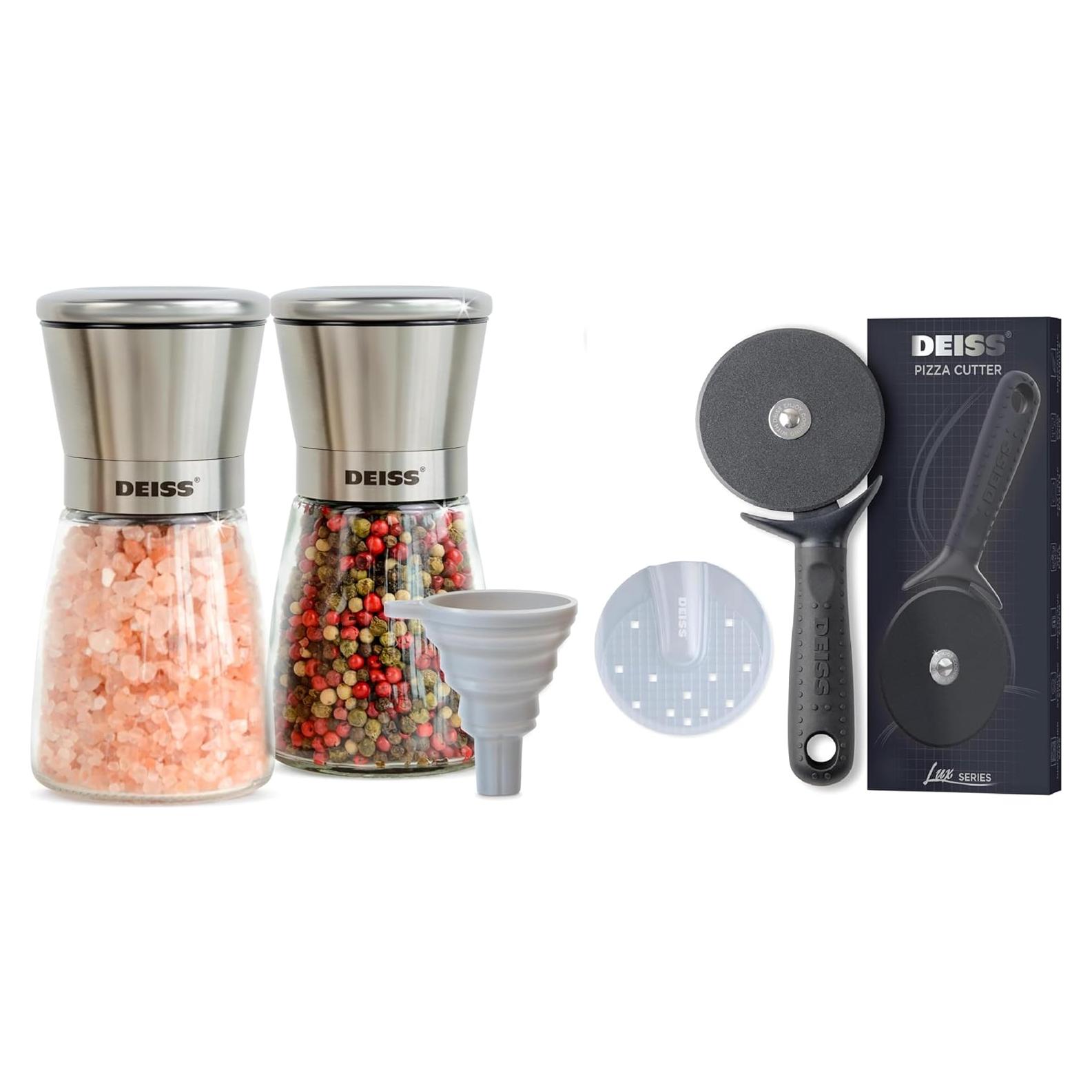 Juego de Molinillos de Sal y Pimienta Deiss PRO + Cortador de Pizza