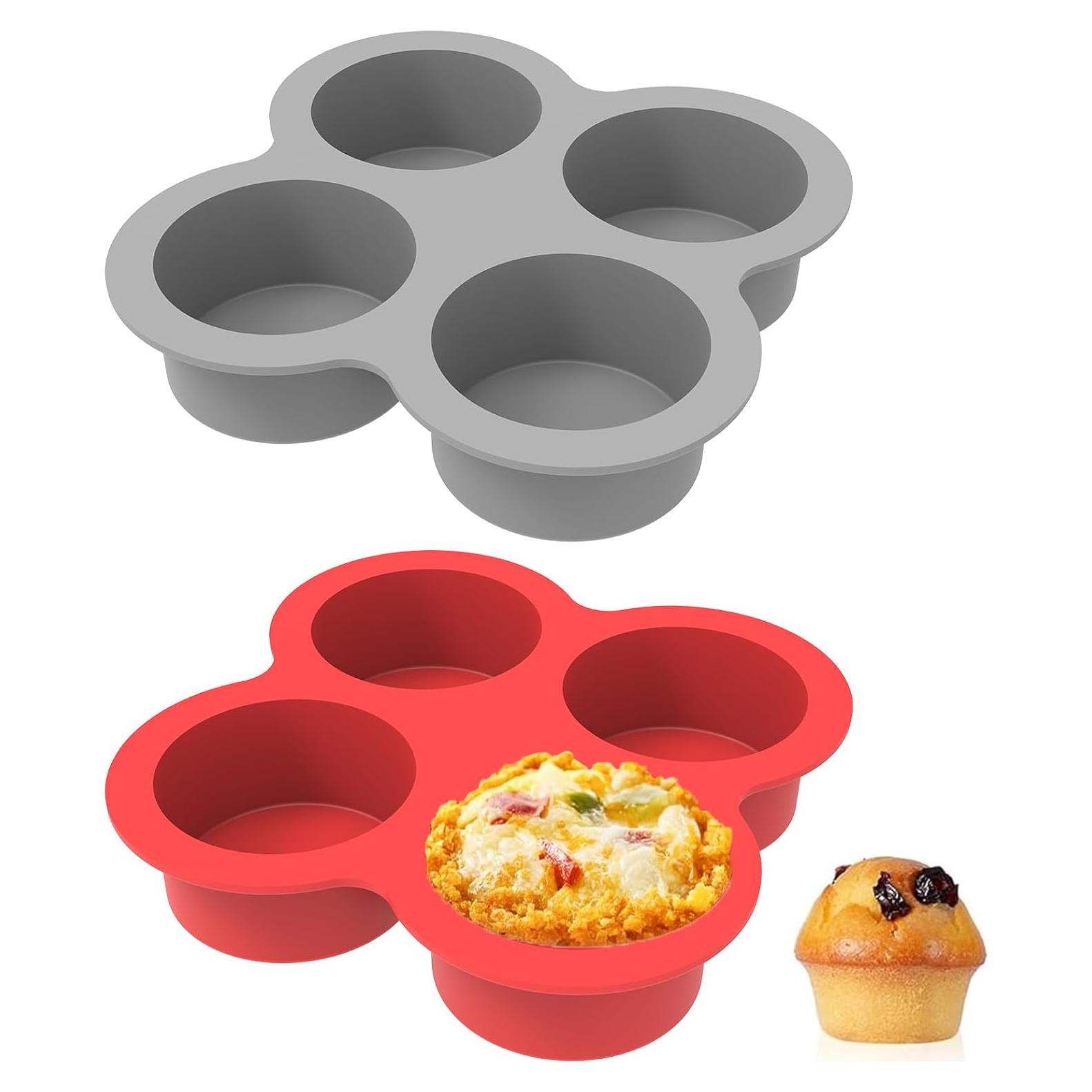 Moldes de Silicona para Muffins HXLVENDORS - 4 Tazas Rojo y Gris