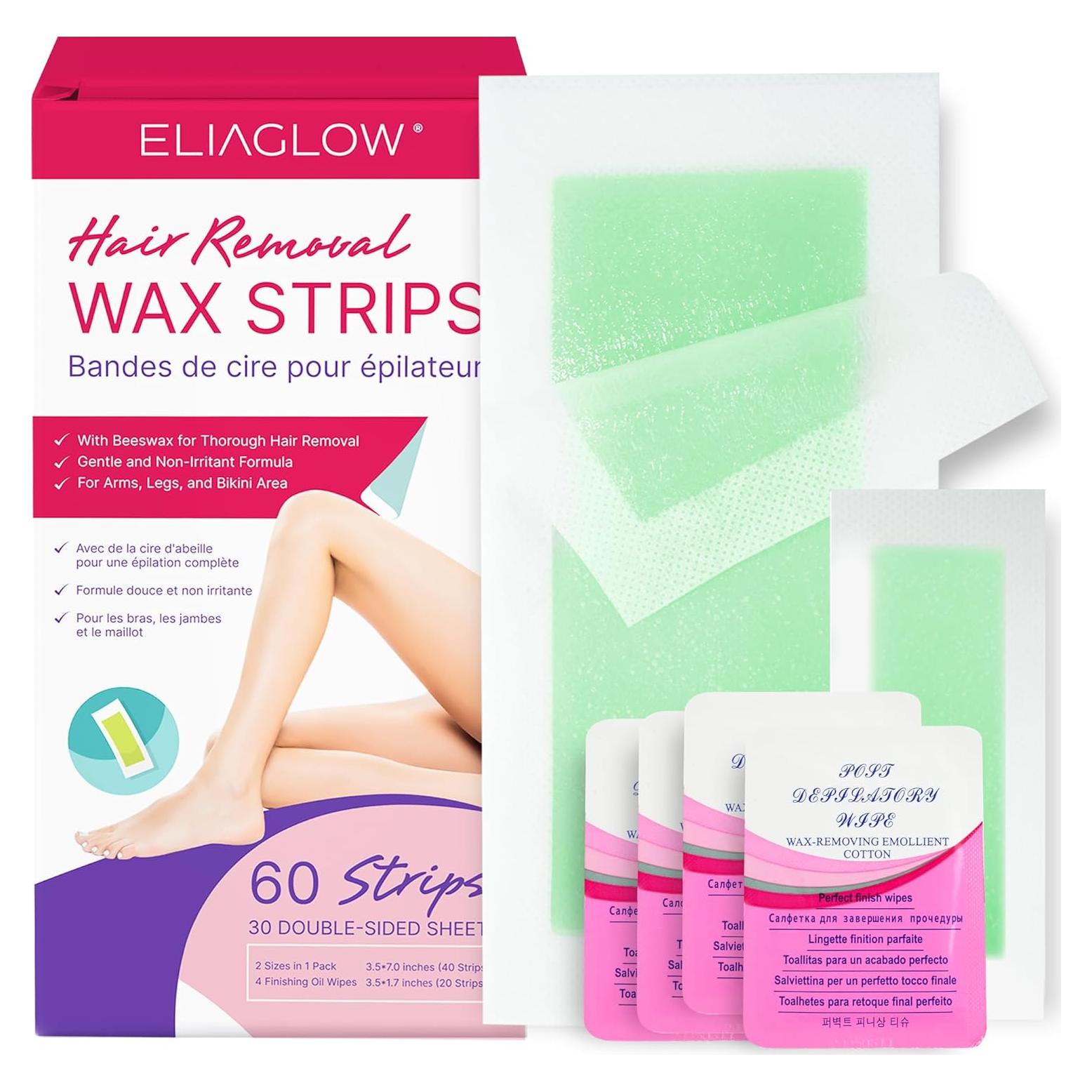 Cintas de Cera para Depilación ELIAGLOW 60 Piezas Hipoalergénicas