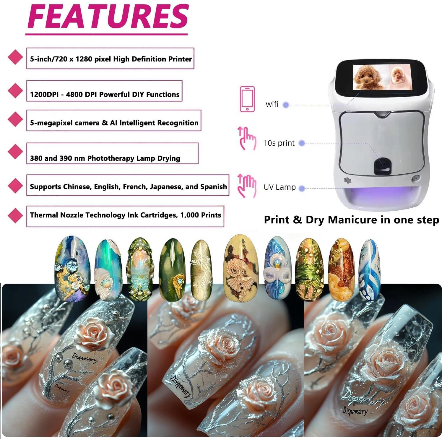 Impresora de Uñas 3D Inteligente Flatpincololee 4800DPI