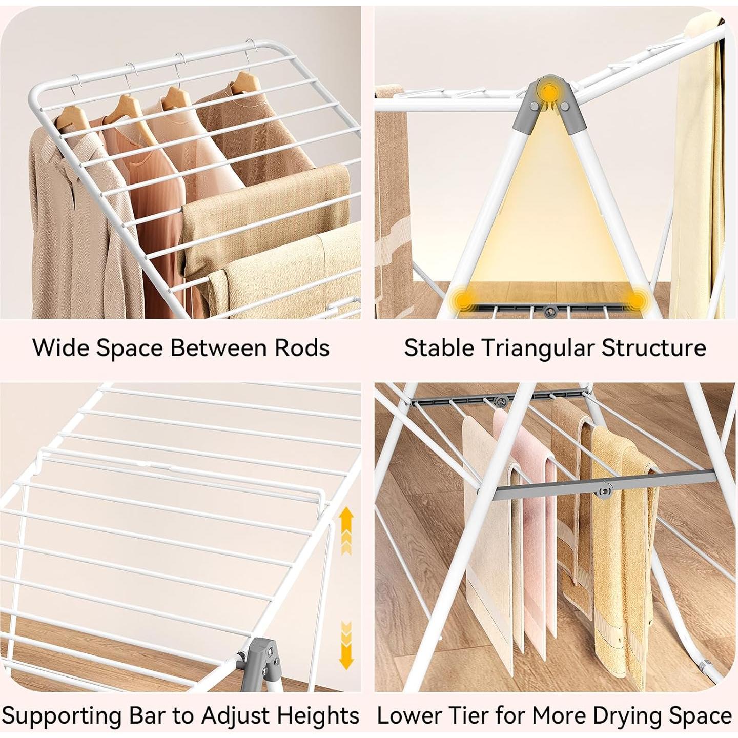 Perchero Plegable APEXCHASER para Secar Ropa Blanco Ajustable