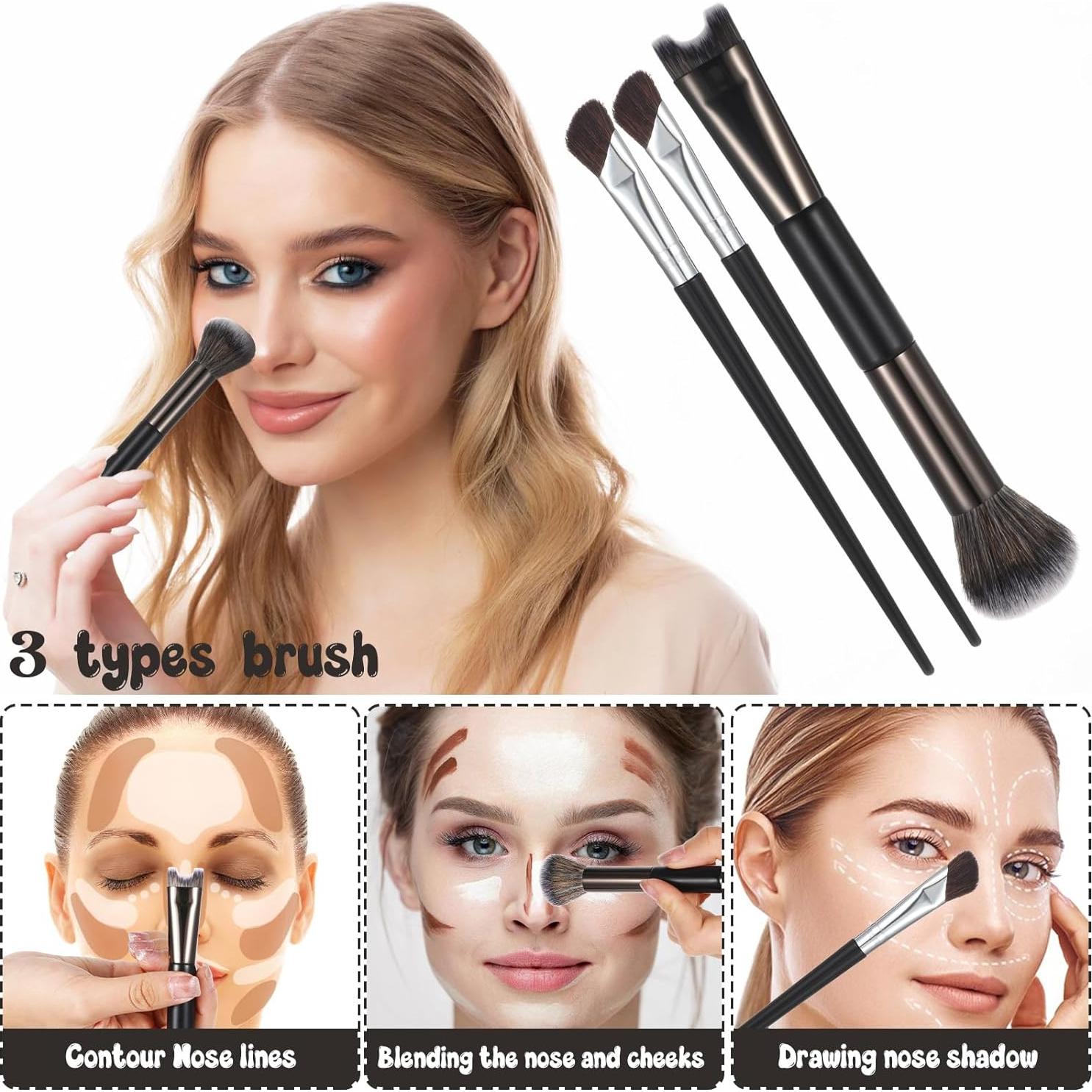 Kit de Pinceles de Maquillaje Kifmurase 3 Piezas Contorno Nariz