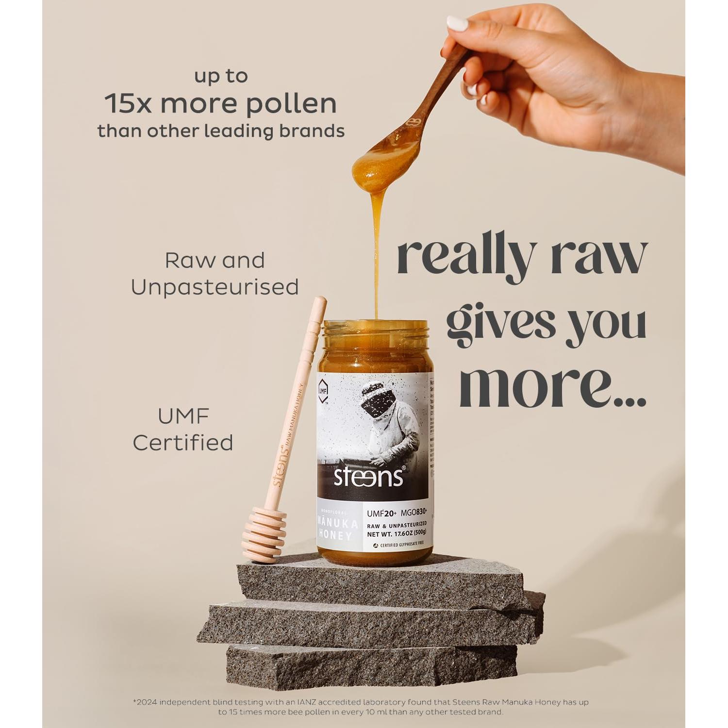 Miel Manuka Steens 500g - MGO 830+ y UMF 20+ Cruda y Pura