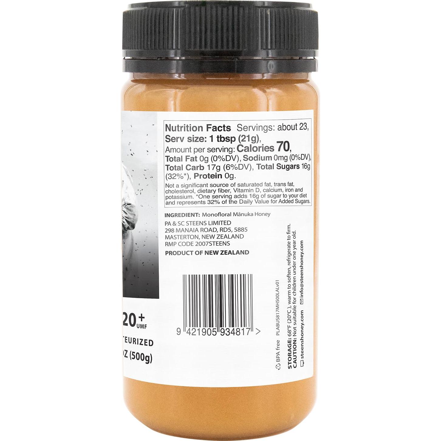 Miel Manuka Steens 500g - MGO 830+ y UMF 20+ Cruda y Pura