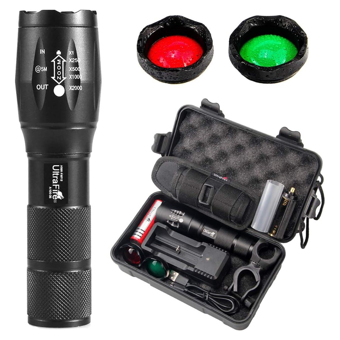 Linterna Táctica UltraFire A100 - 800 Lúmenes, 5 Modos, Zoomable