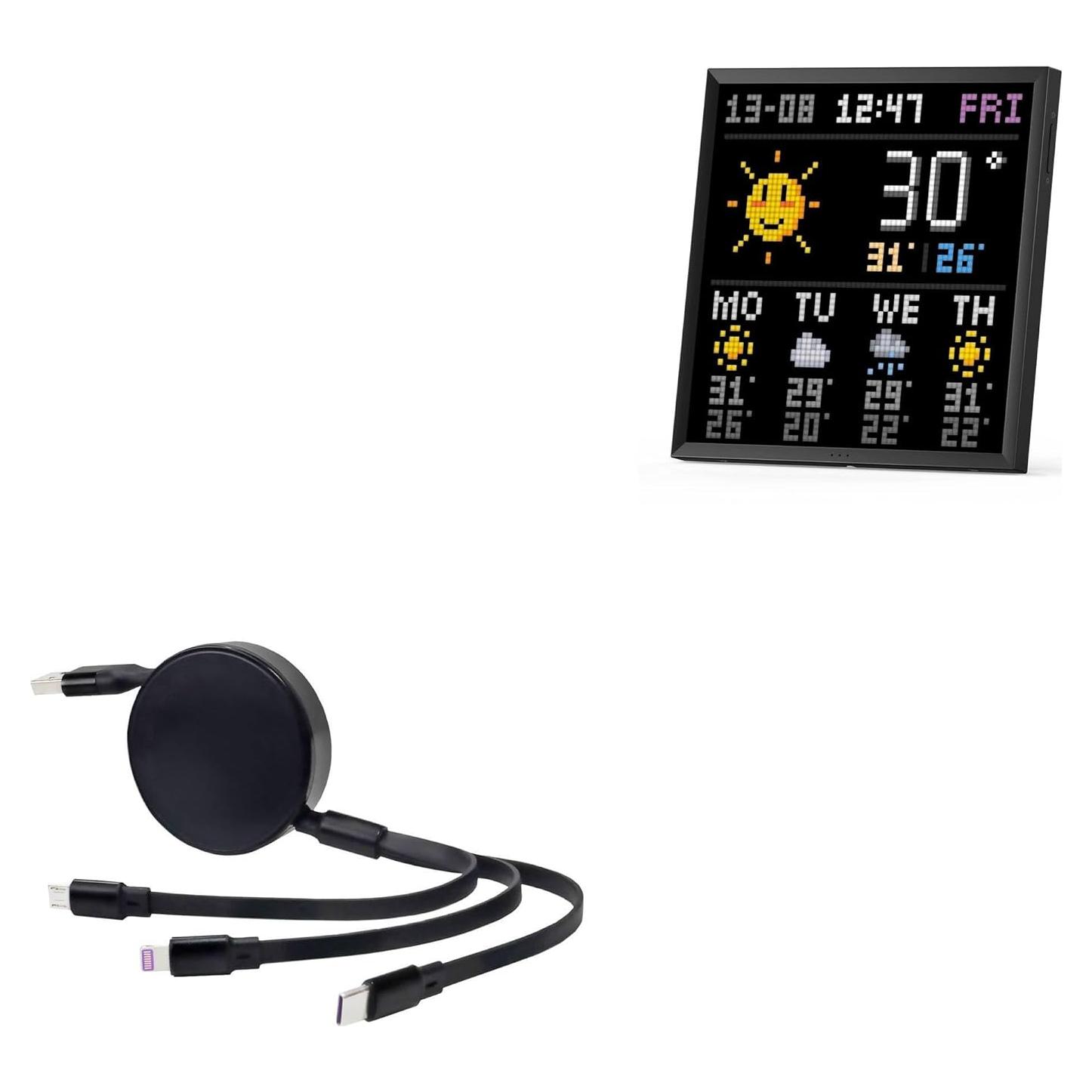 Cable Retráctil BoxWave 100W USB-C y Micro USB para Divoom Pixoo-64