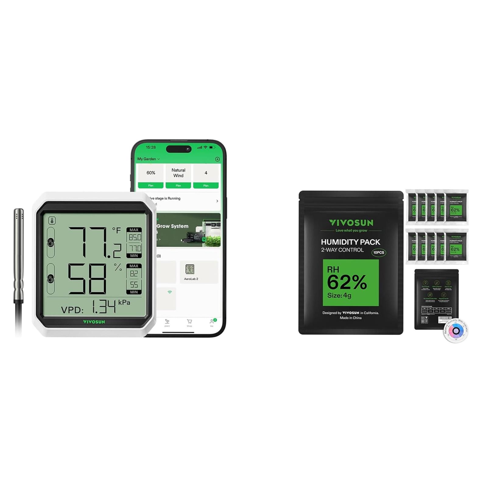 Higrómetro Termómetro Inalámbrico VIVOSUN THB1S Bluetooth 62% HR