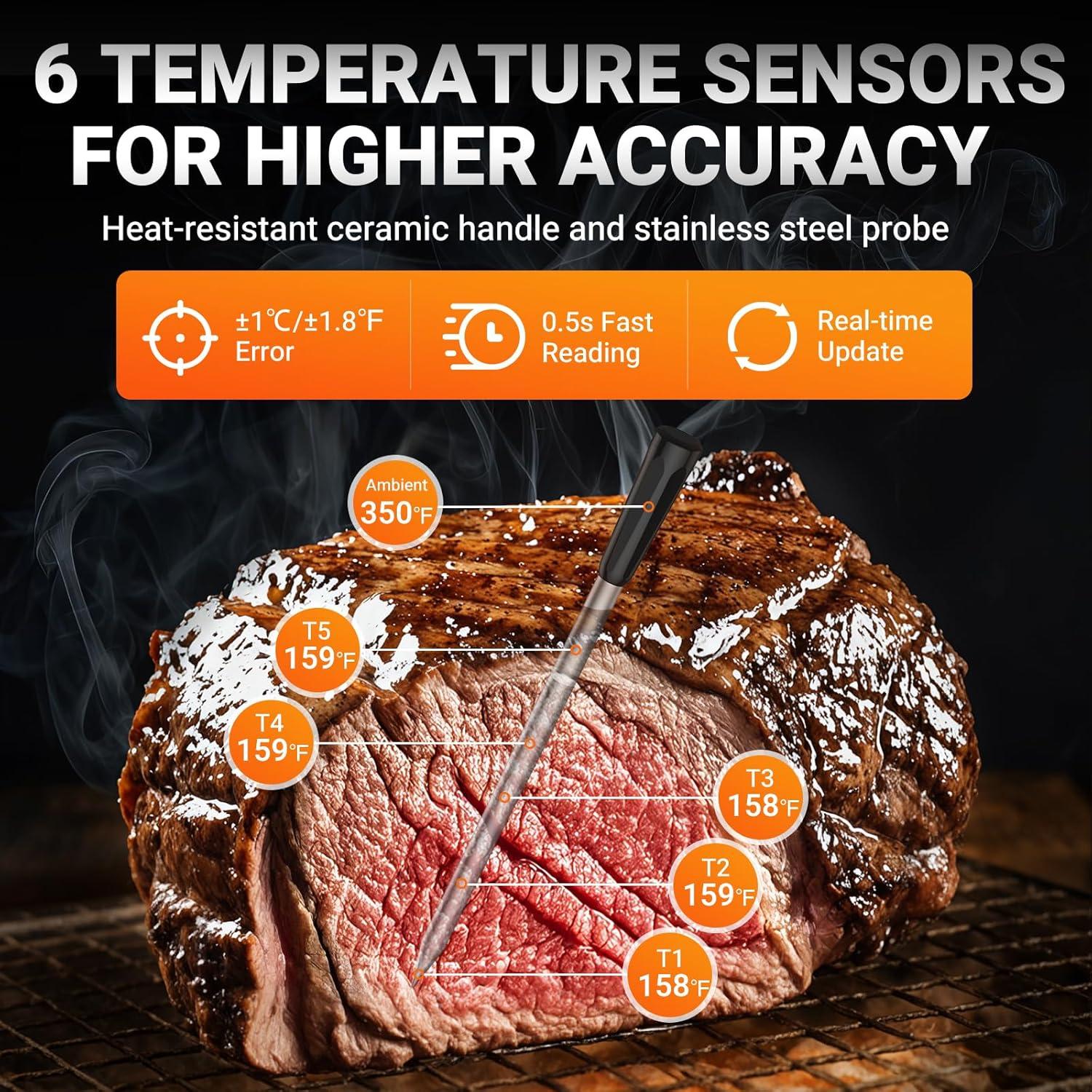 Termómetro de Carne Inalámbrico Bluetooth Housolution, 2 Sondas, Pantalla LCD