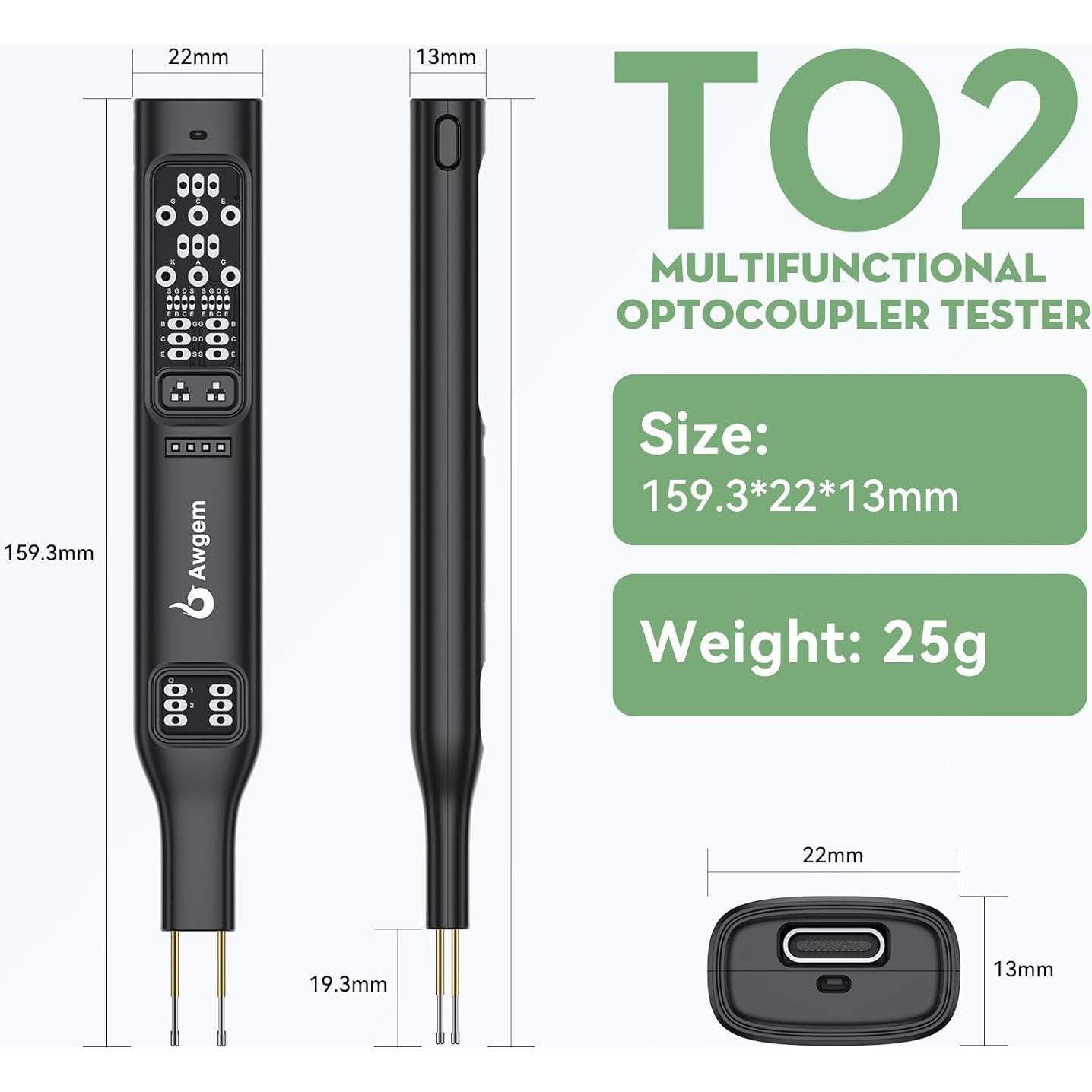 Probador de Transistores y Optoacopladores Awgem TO2p LED