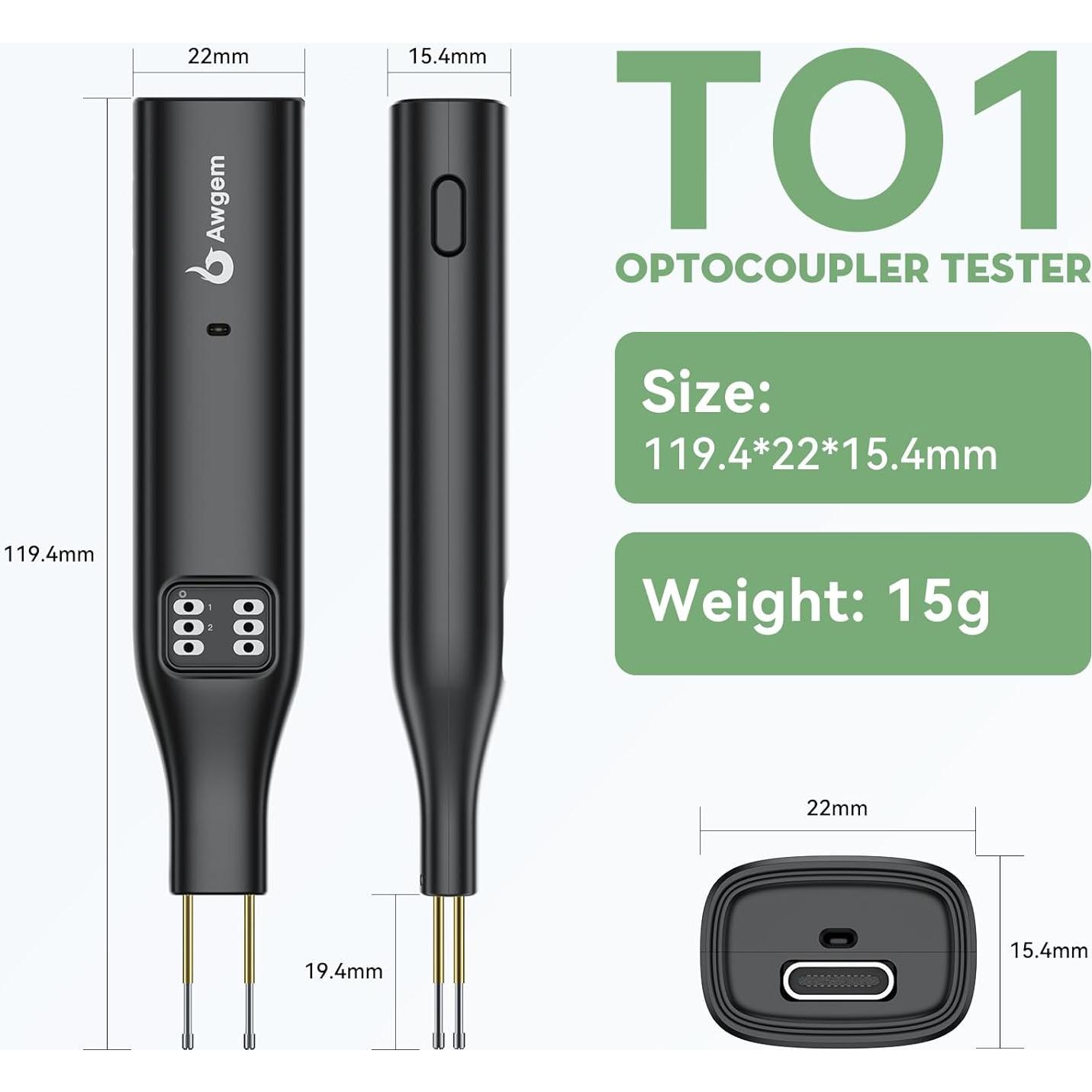 Probador de Transistores y Optoacopladores Awgem TO1p Portátil