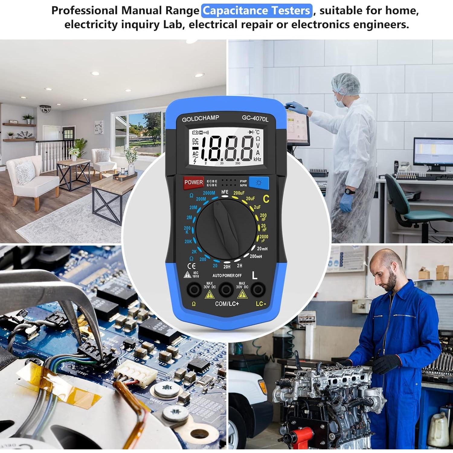 Multímetro Digital GOLDCHAMP GC-4070L, Medidor de Capacitores 2000pF-200µF