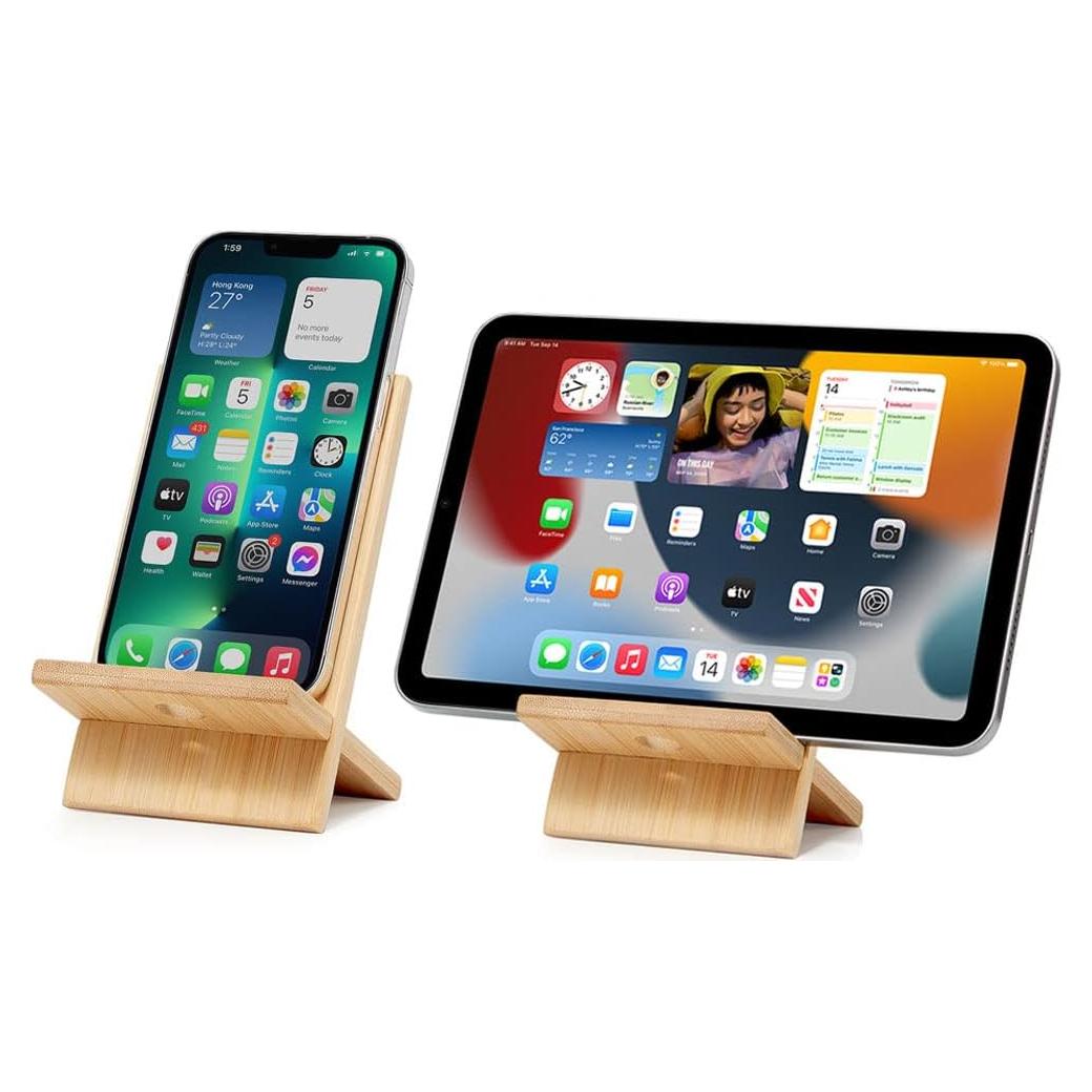 Soporte de Teléfono de Bambú FadyDail con Agujero de Carga