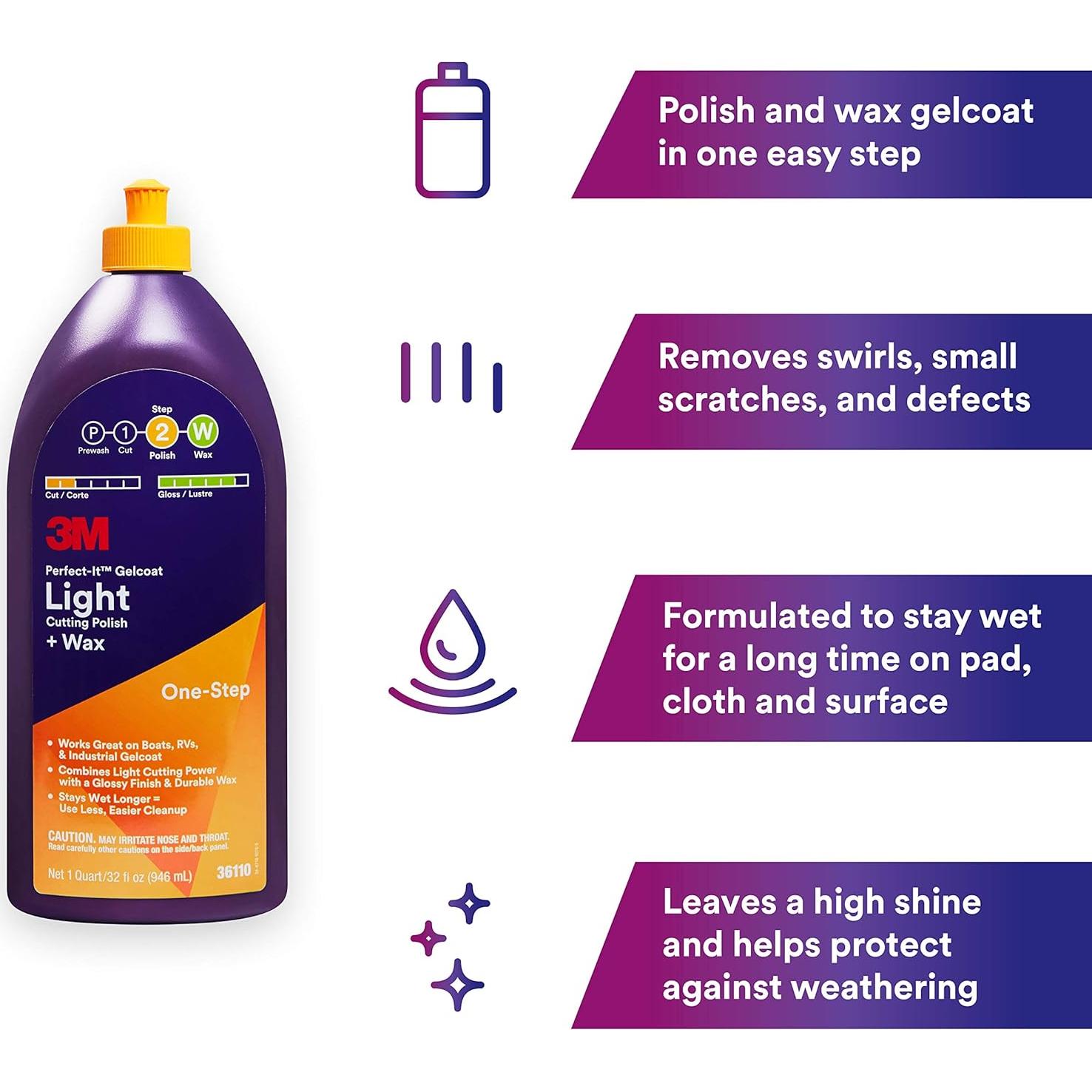 Pulimento Cortante Ligero + Cera 3M Perfect-It 1 Cuarto para Barcos