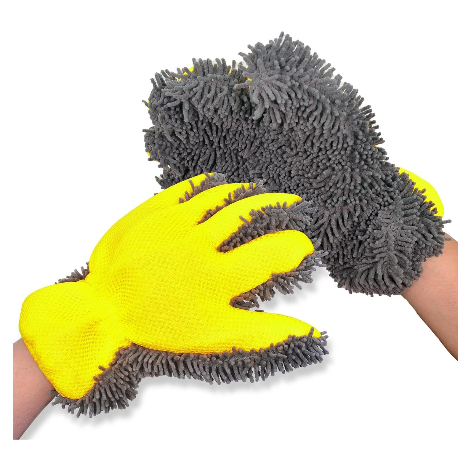 Guantes de Limpieza de Microfibra QMX 5 Dedos Amarillo 2p