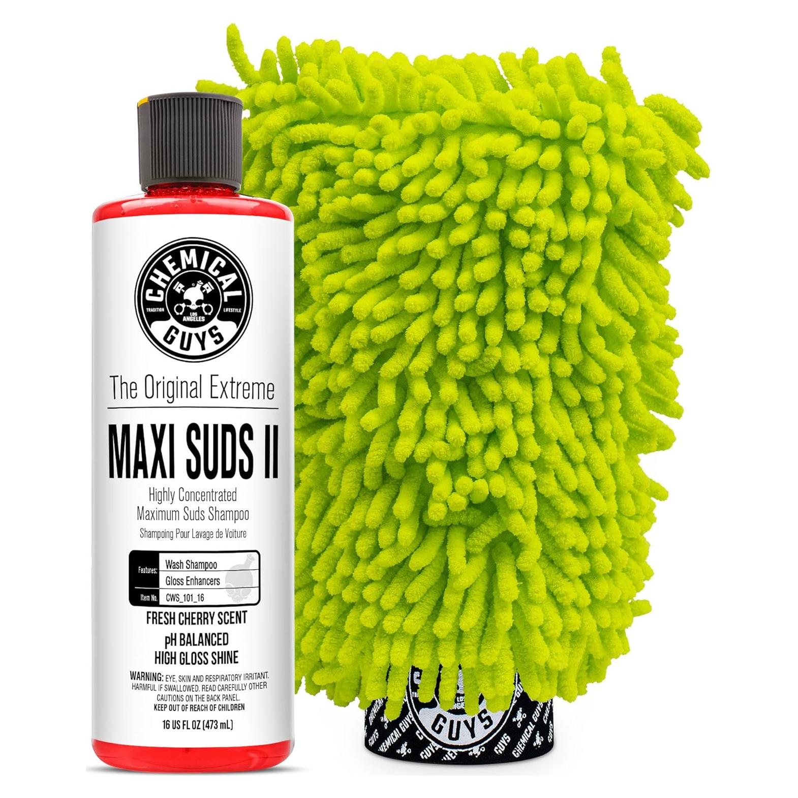 Jabón de Lavado Espumoso Chemical Guys Maxi Suds II 16 oz Cereza + Mitón