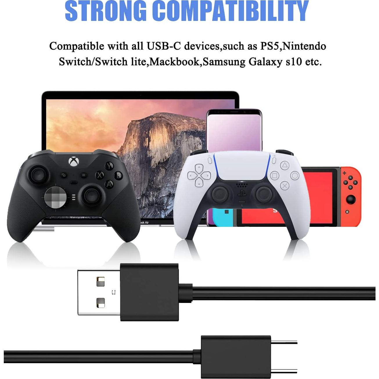 Cable de carga USB C Berlat 2,01 m para PS5 y Xbox