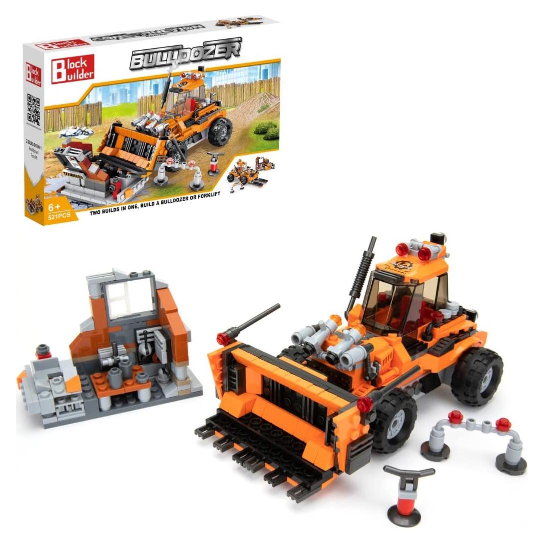 Juego de Bloques de Construcción 2-en-1 Bulldozer y Montacargas Block Builder - 521 Piezas