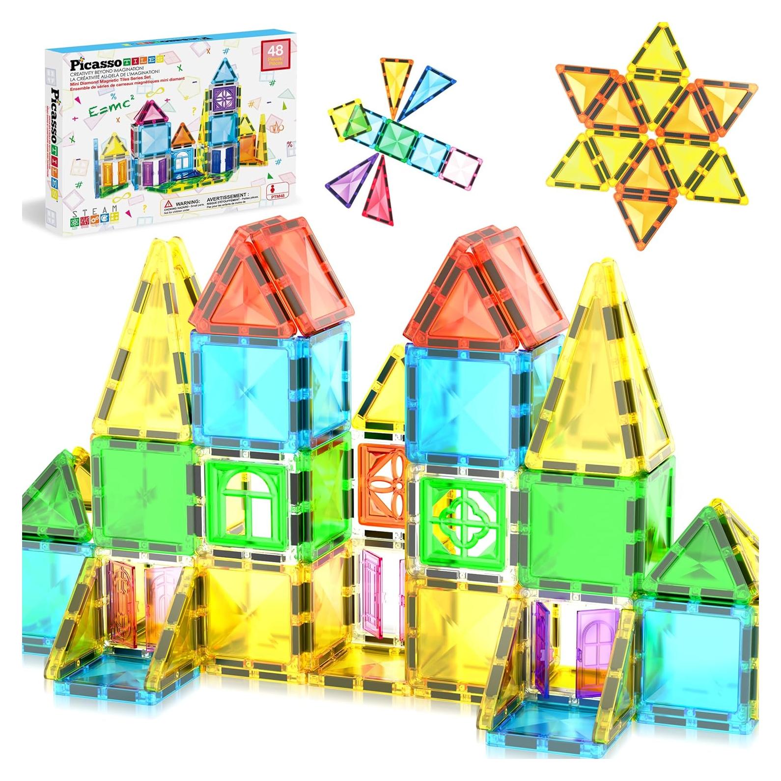 PicassoTiles Bloques Magnéticos 48 Piezas con Ventanas y Puertas