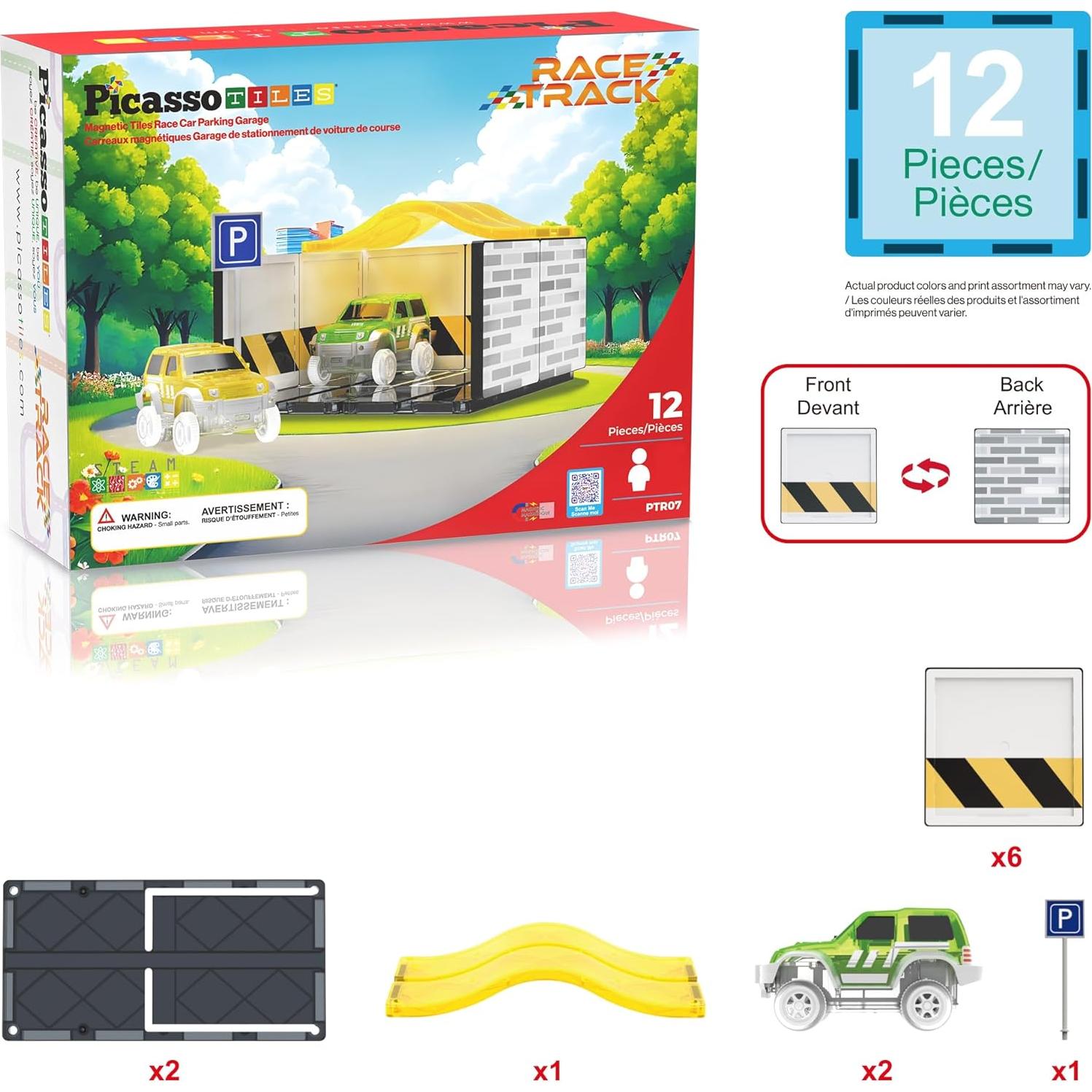 Kit de Pista de Carreras PicassoTiles con 2 Autos y Garaje
