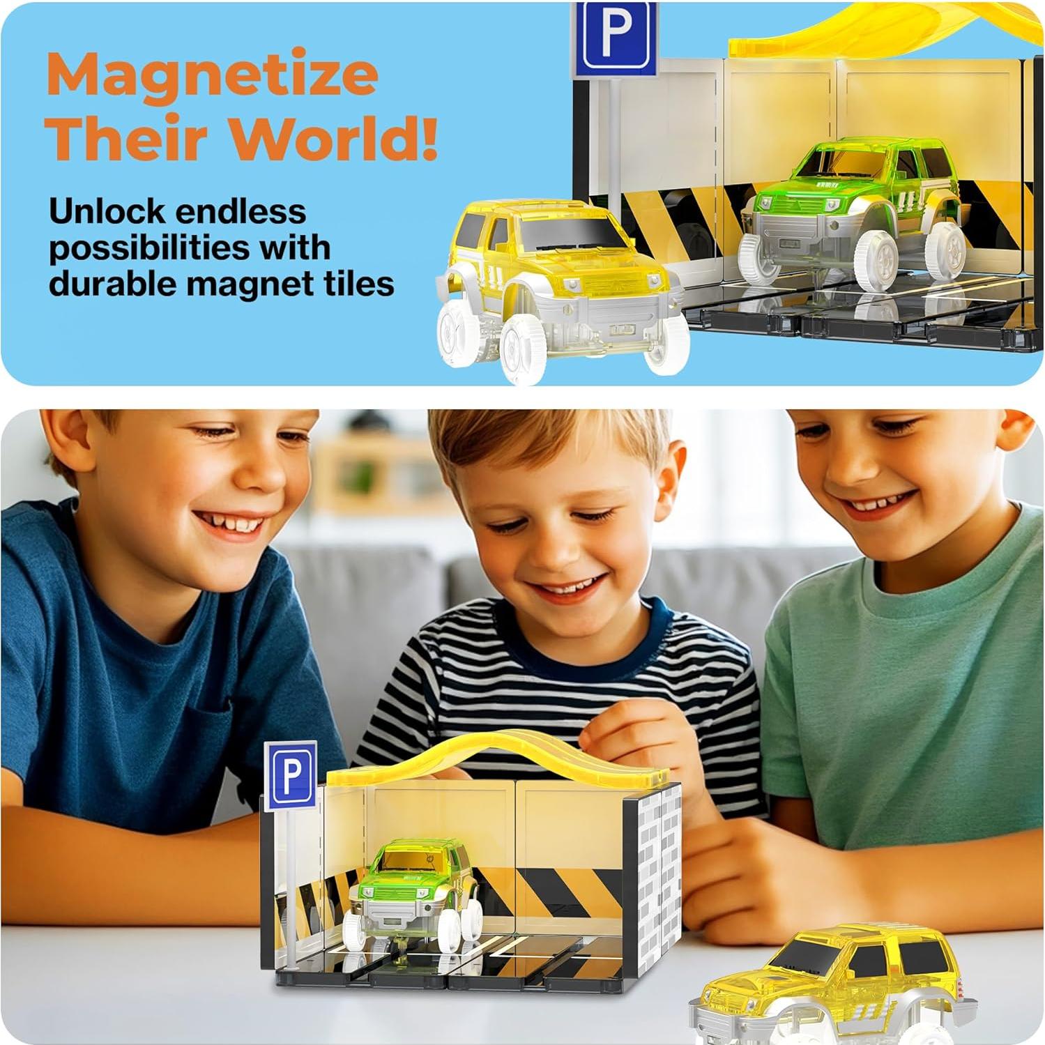 Kit de Pista de Carreras PicassoTiles con 2 Autos y Garaje