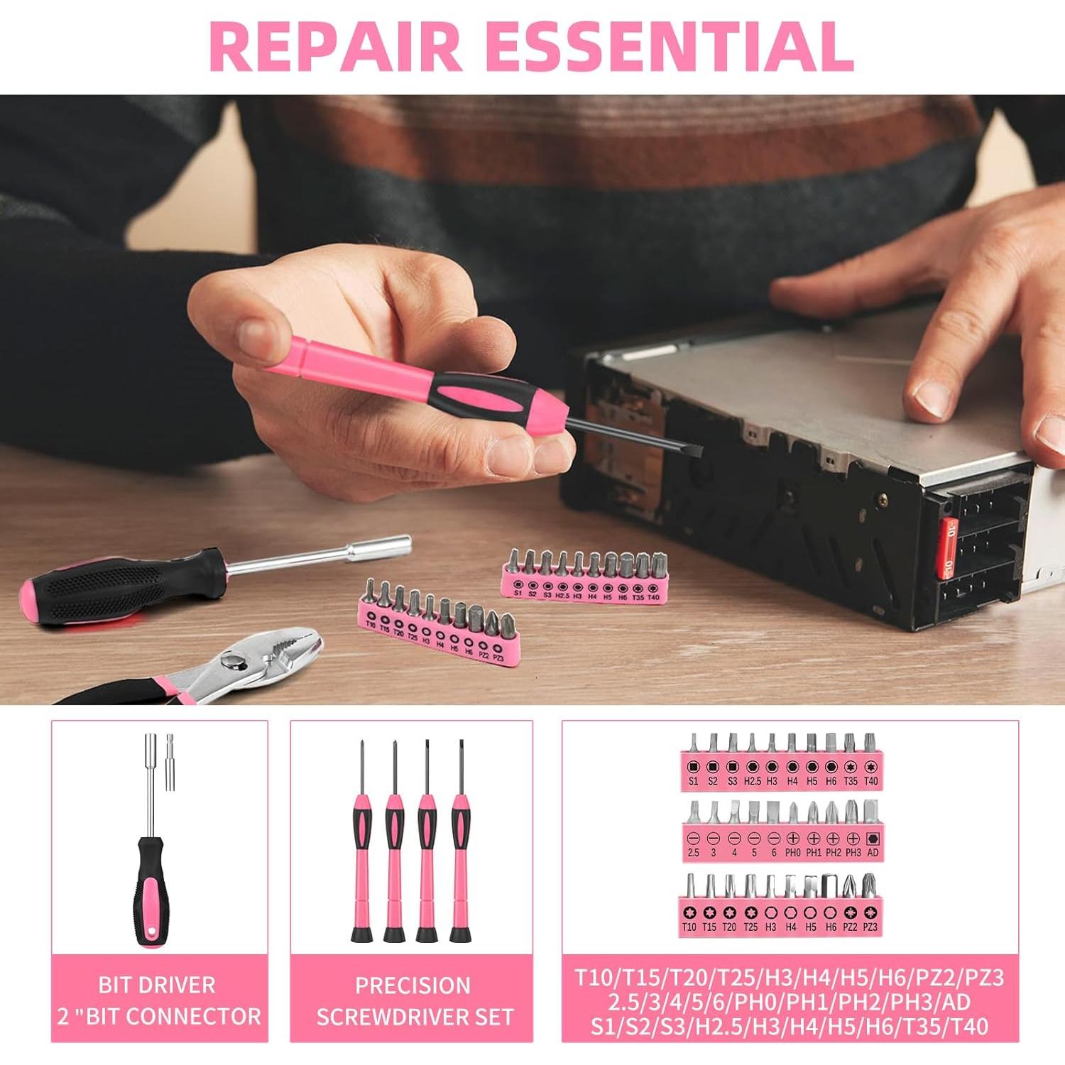 Kit de Herramientas Rosa 144 Piezas GETFOO para Hogar