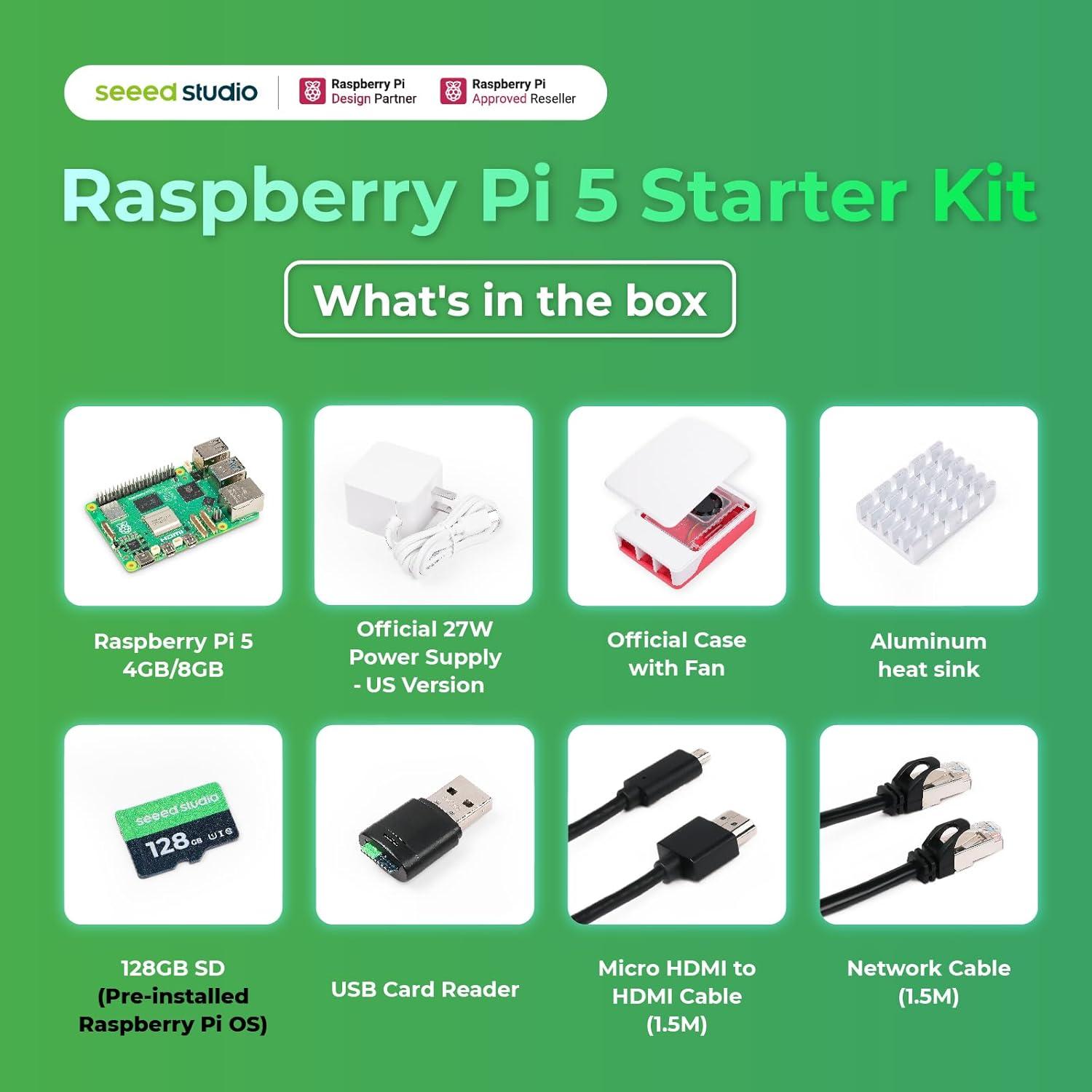 Kit de Inicio Raspberry Pi 5 Seeed Studio 4GB RAM + 128GB SD