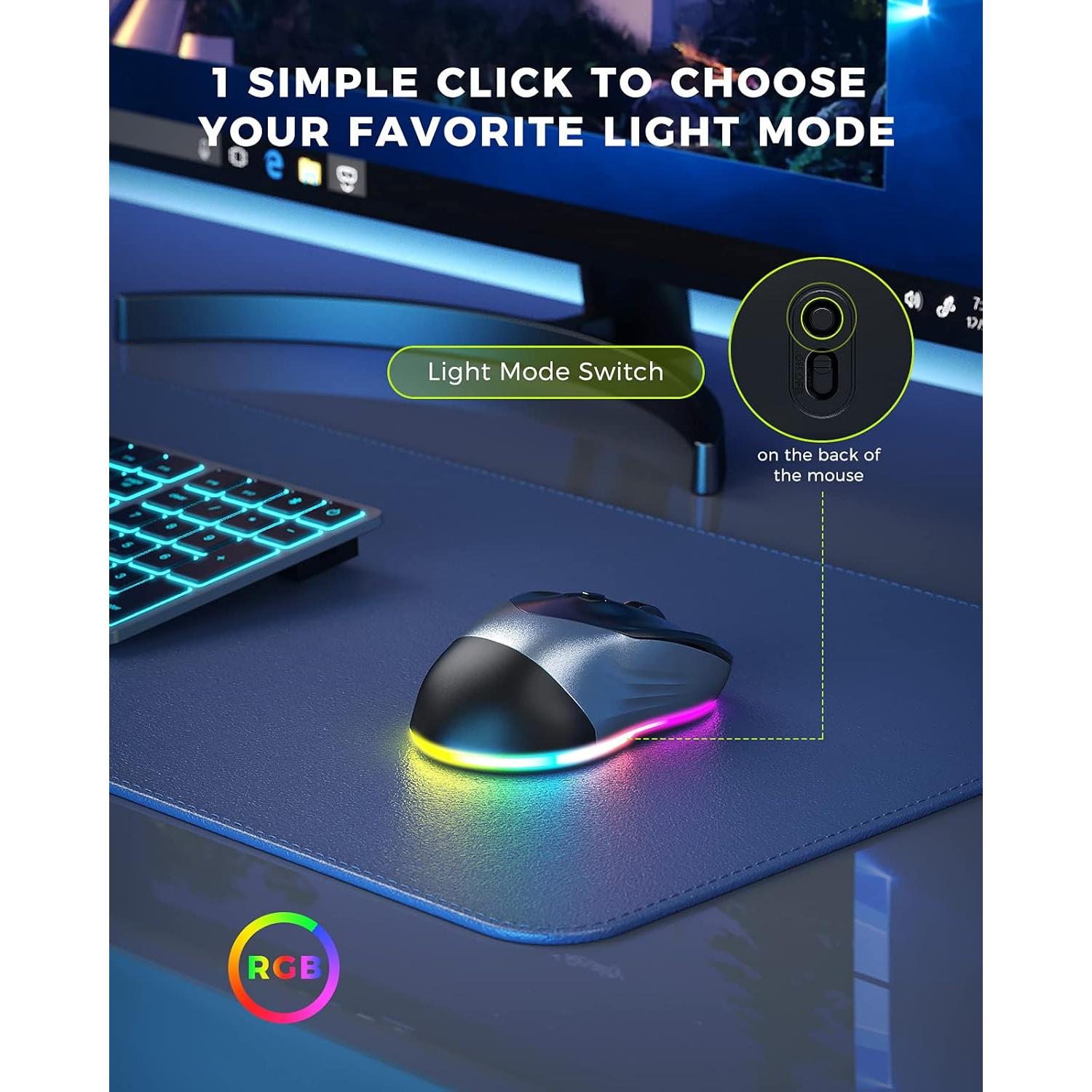 PEIOUS Wireless Mouse, Jiggler Mouse for Laptop - LED Mouse Rechargeable Computer Mice Mouse Mover Undetectable Random Movement with On/Off Button Keeps Computer Awake - Black&Grey