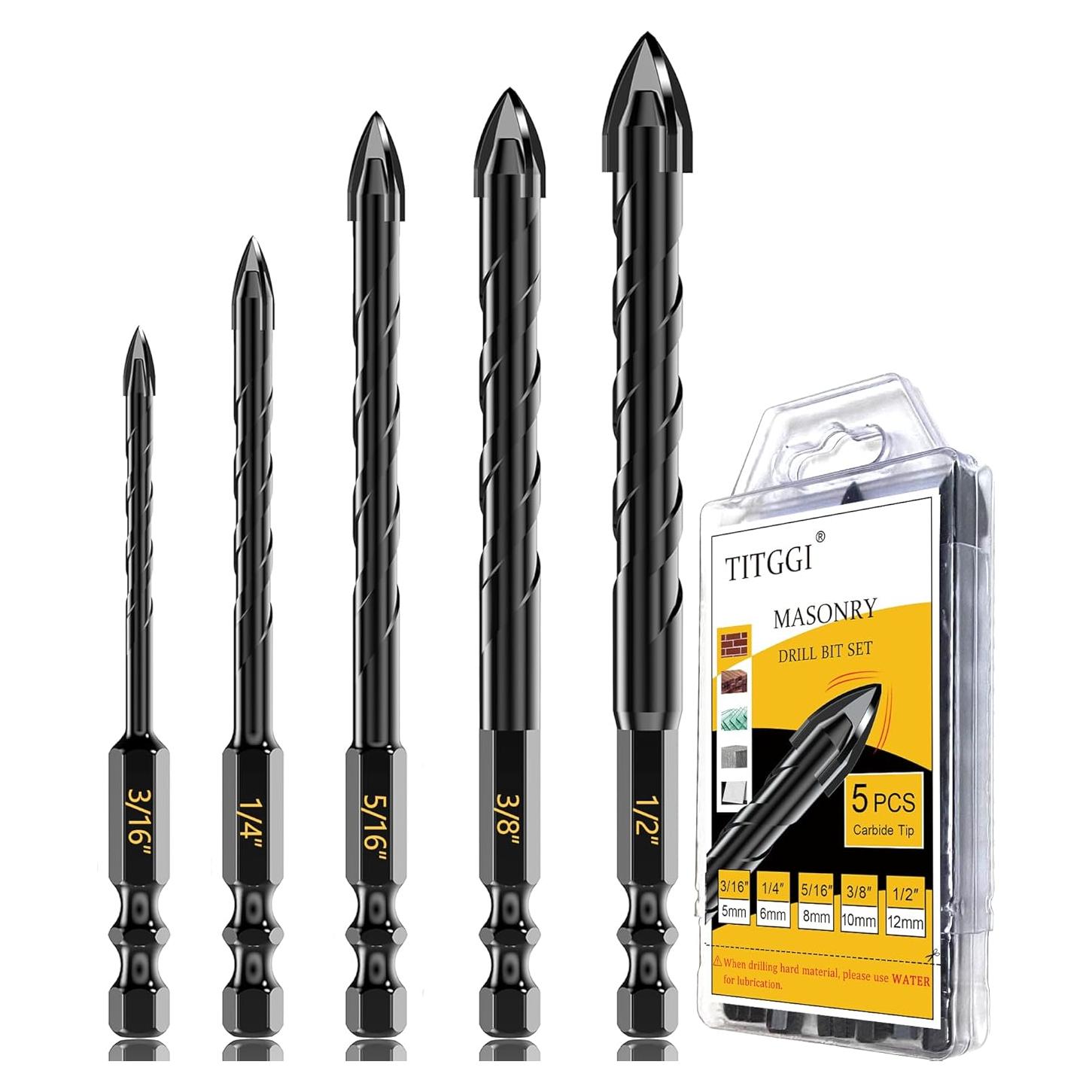 Juego de Brocas para Masonería TITGGI - 5 Pcs Carburo 5 Tamaños