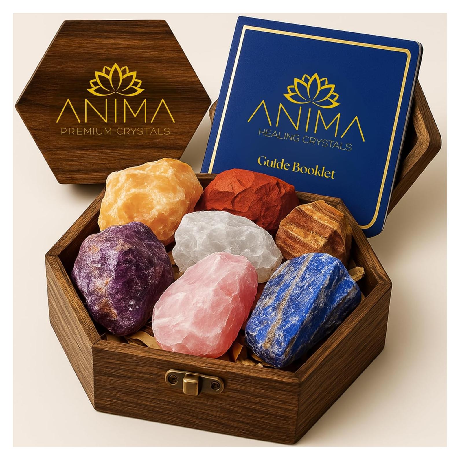 Conjunto de Cristales de Sanación 7 Chakras Anima - Caja Madera