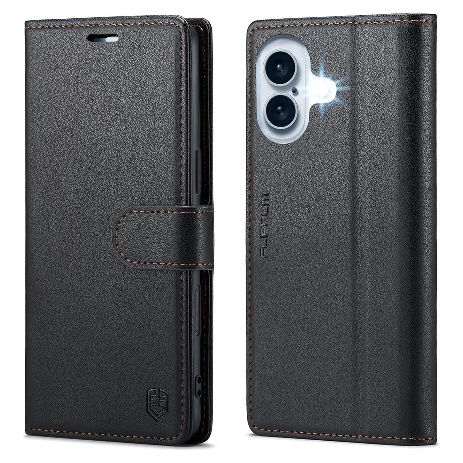 Funda billetera FLIPALM para iPhone 16 con bloqueo RFID - Negro