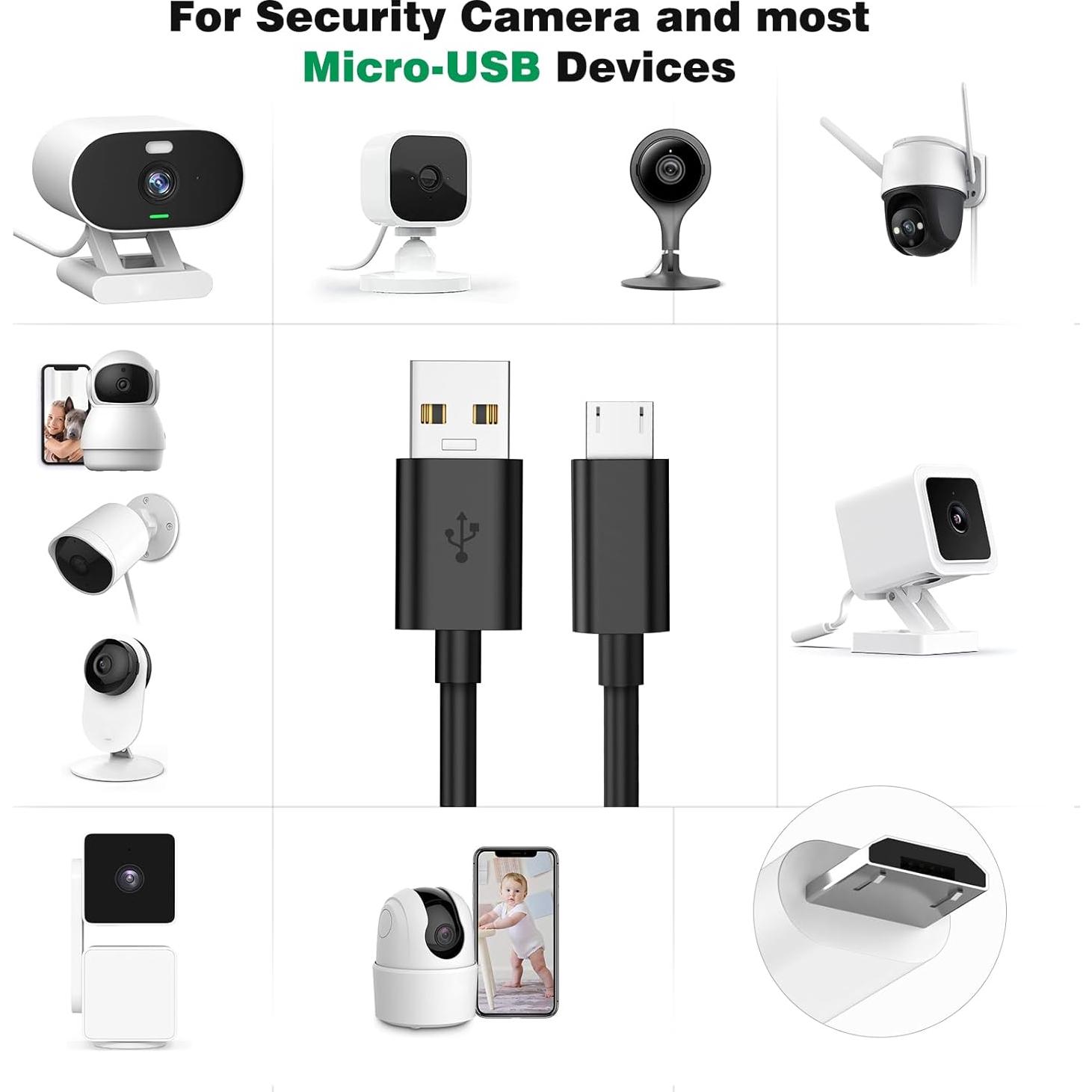 Cable de Extensión Micro USB 5M ASKUBSKU para Cámaras de Seguridad