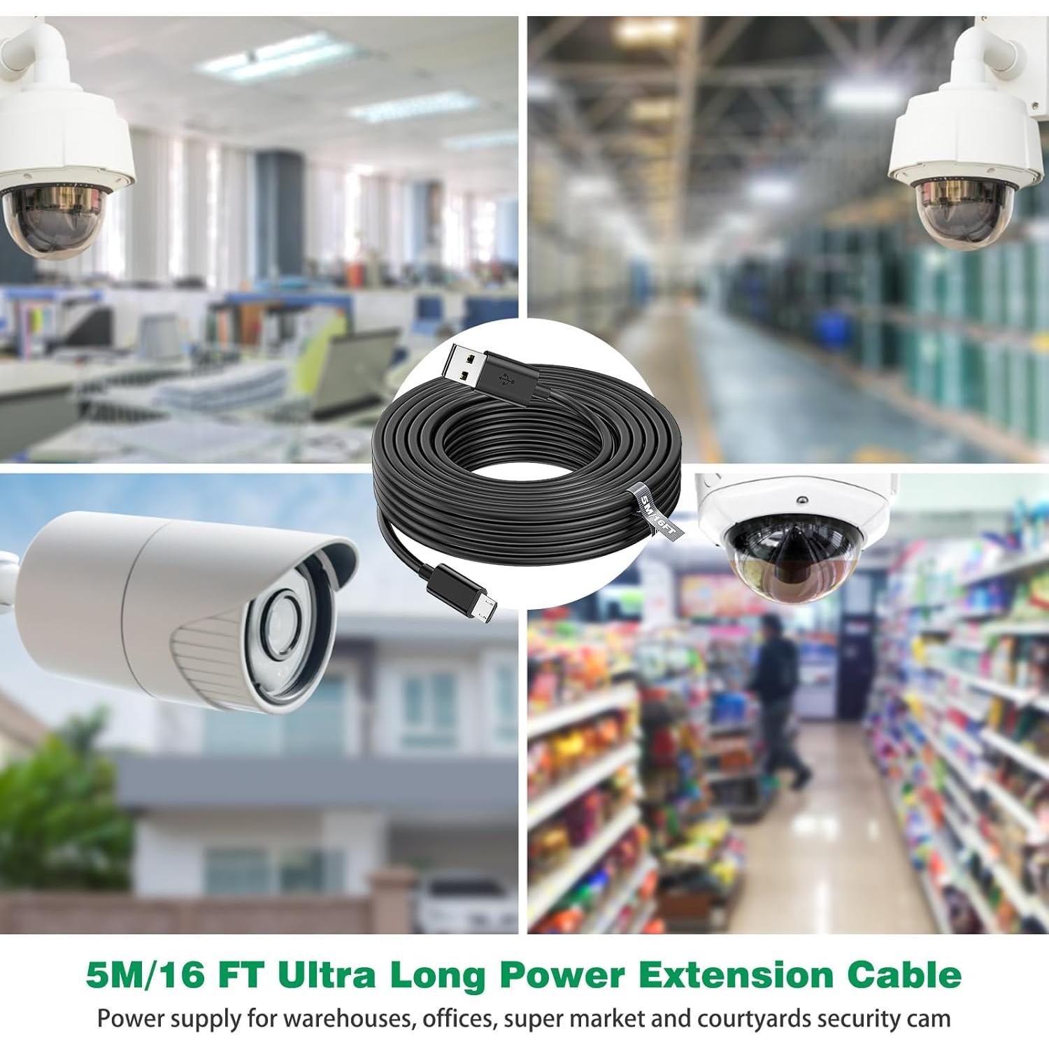 Cable de Extensión Micro USB 5M ASKUBSKU para Cámaras de Seguridad