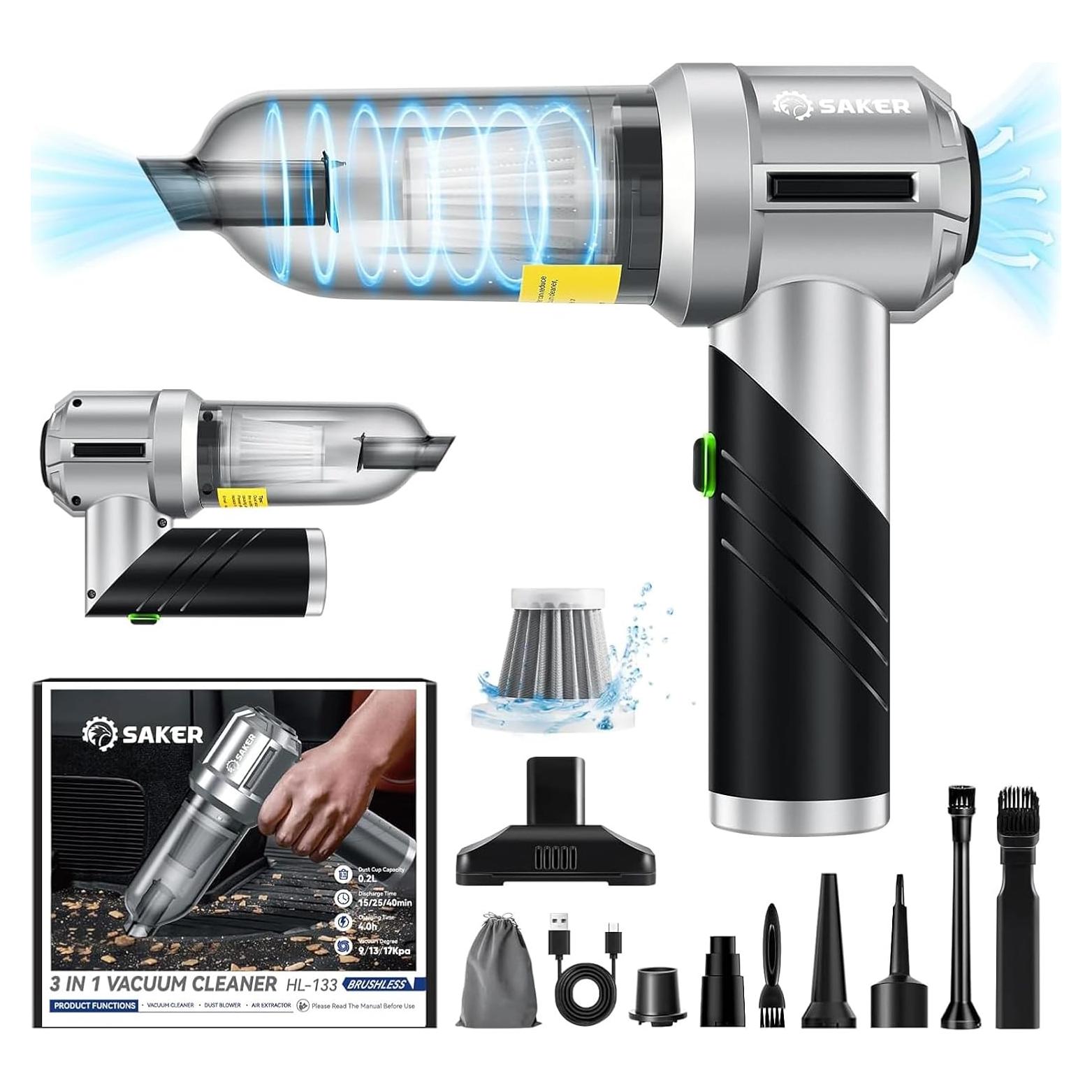 Aspiradora Portátil Saker HL133 Inalámbrica 17000PA Mini 3-en-1