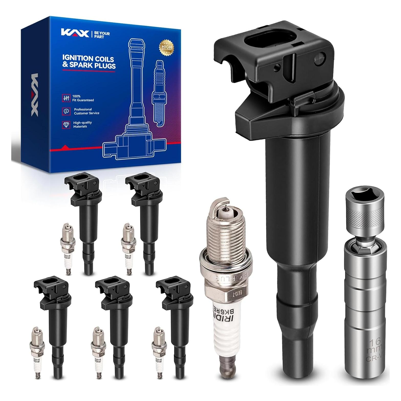 KAX Bobinas de Encendido UF592 y Bujías Iridio para BMW