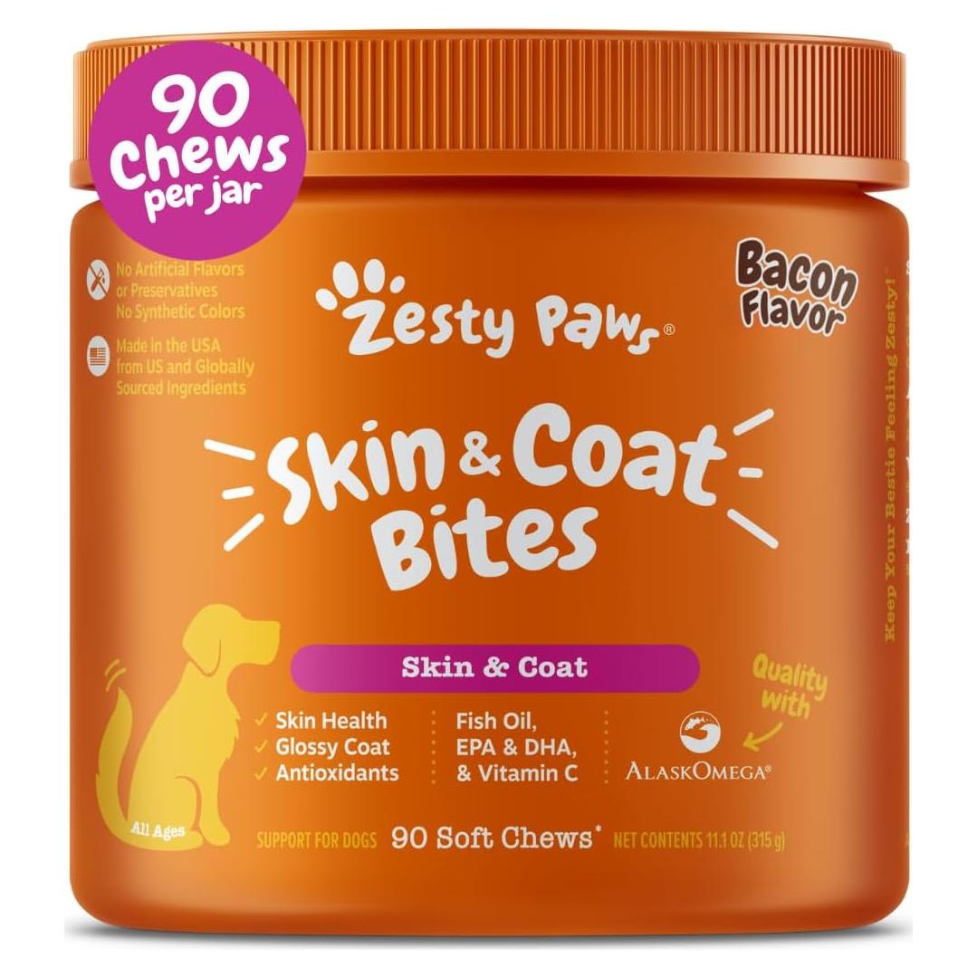 Zesty Paws Suplemento Omega 3 para Perros - 90 Masticables Tocino