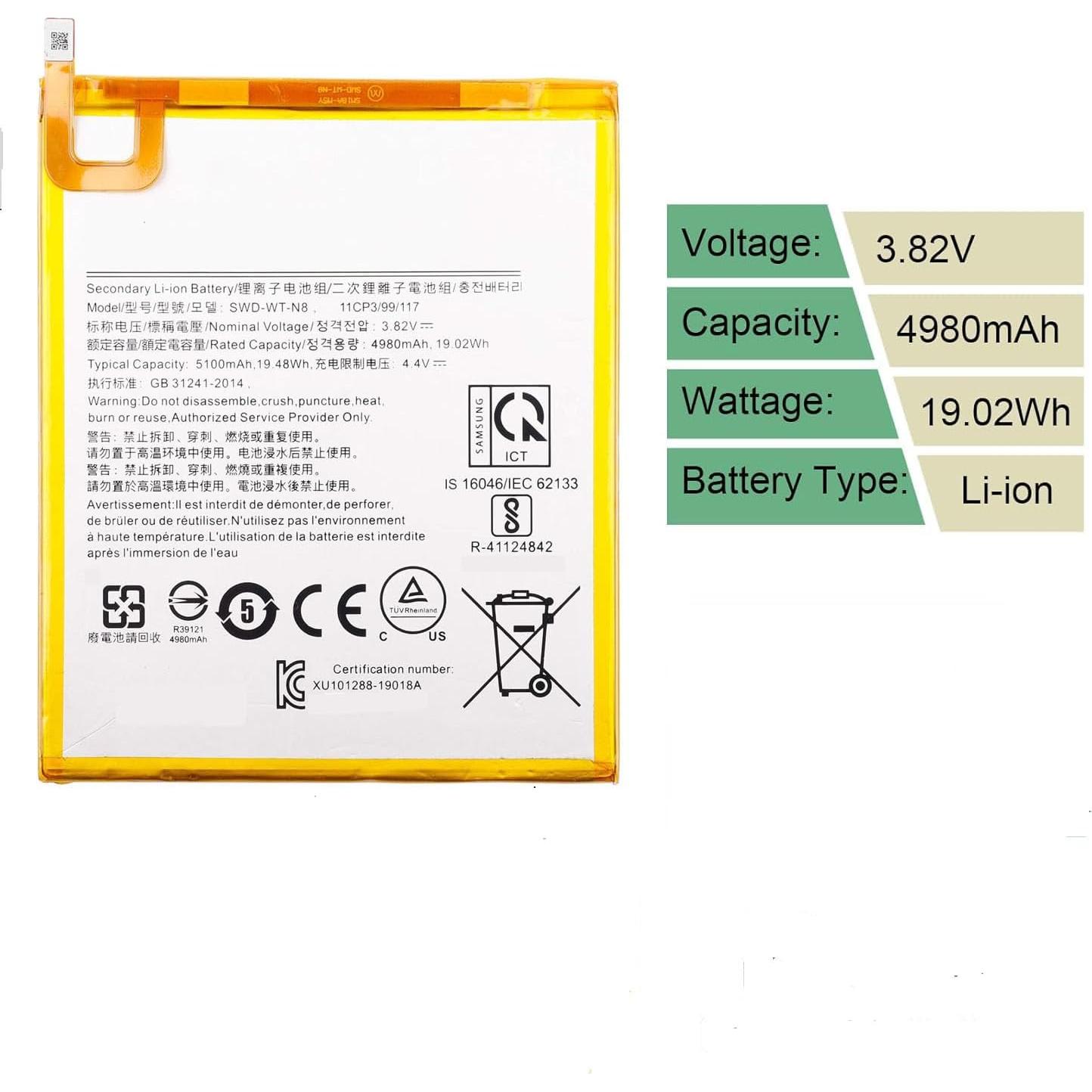 Batería de Reemplazo Powerforlaptop para Galaxy Tab A 8.0 2019 5100mAh