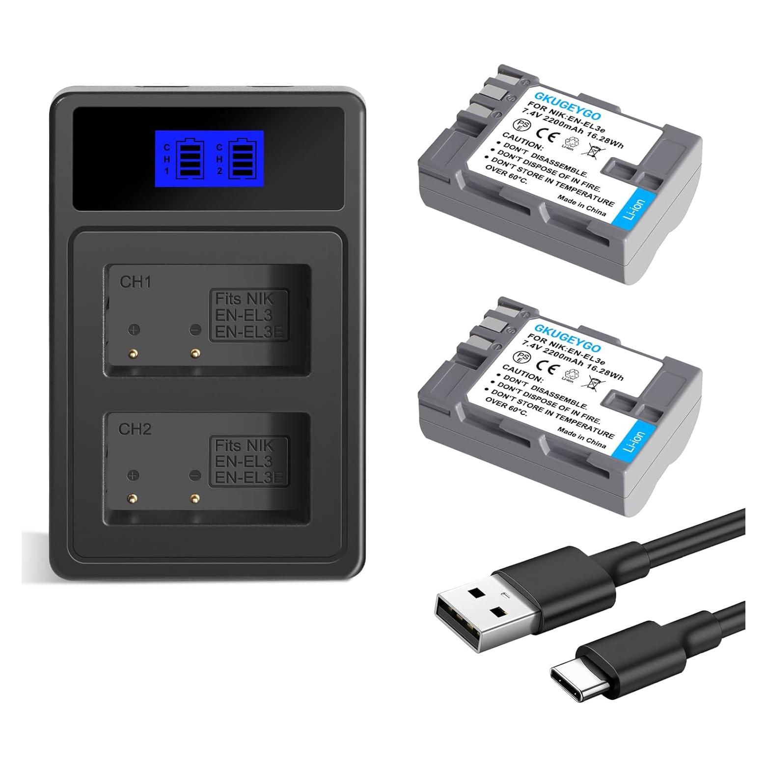 Baterías y Cargador GKUGEYGO EN-EL3E para Nikon DSLR - 2 Pzs