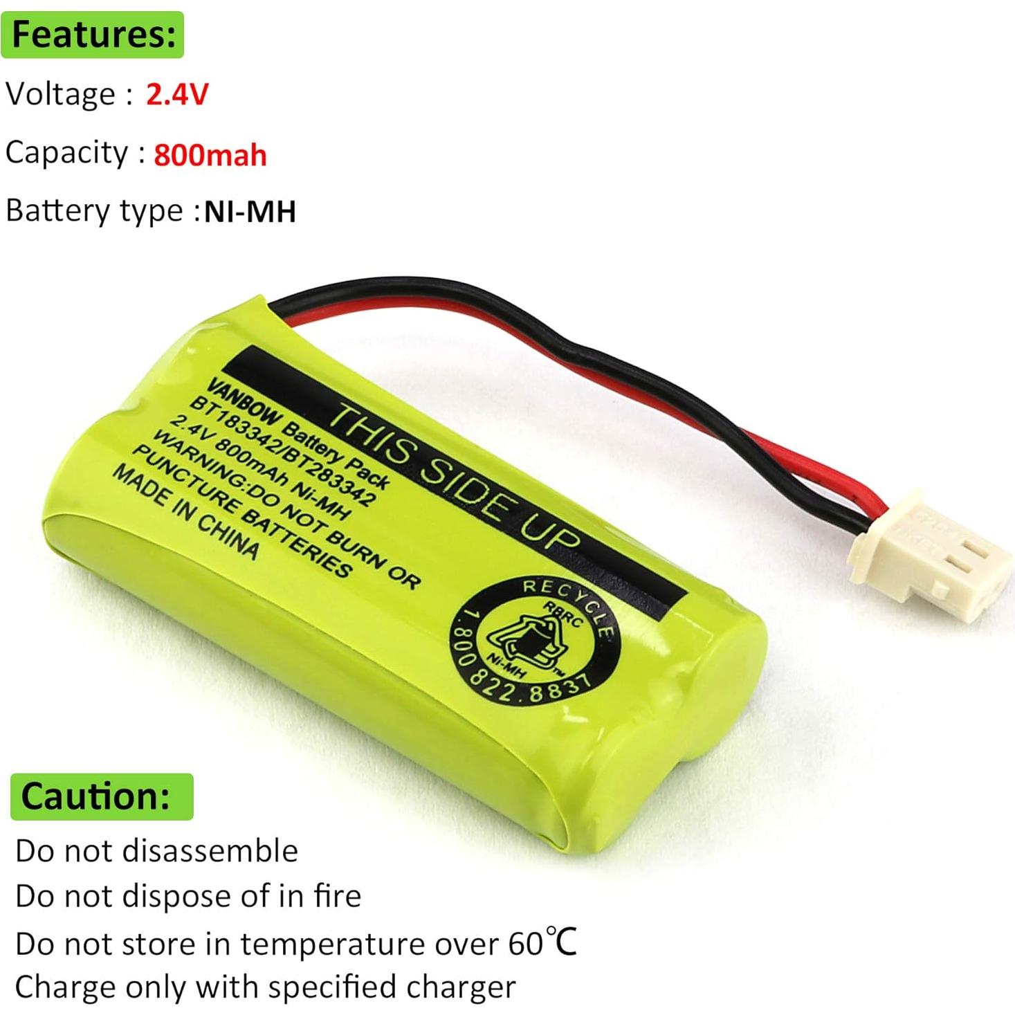 Batería Ni-MH VANBOW BT183342 800mAh Paquete 3 Compatible