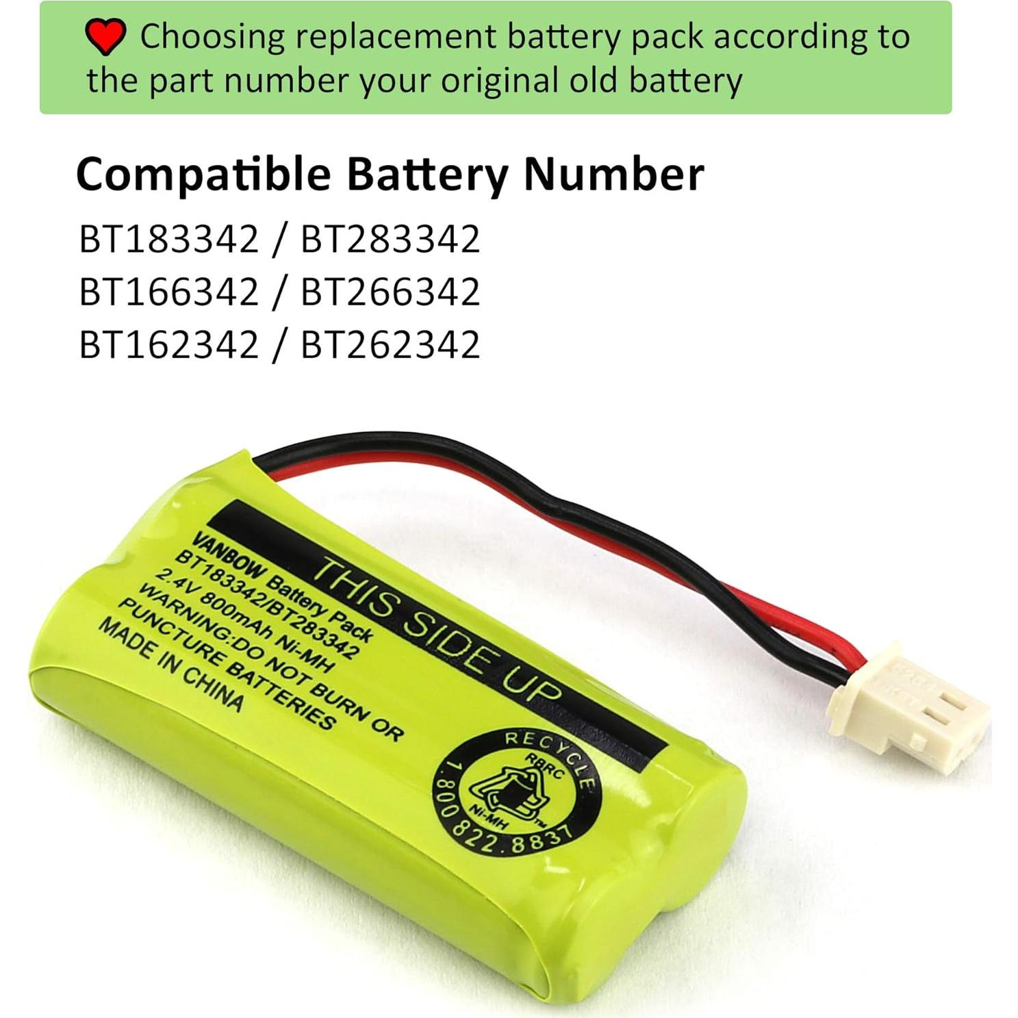 Batería Ni-MH VANBOW BT183342 800mAh Paquete 3 Compatible