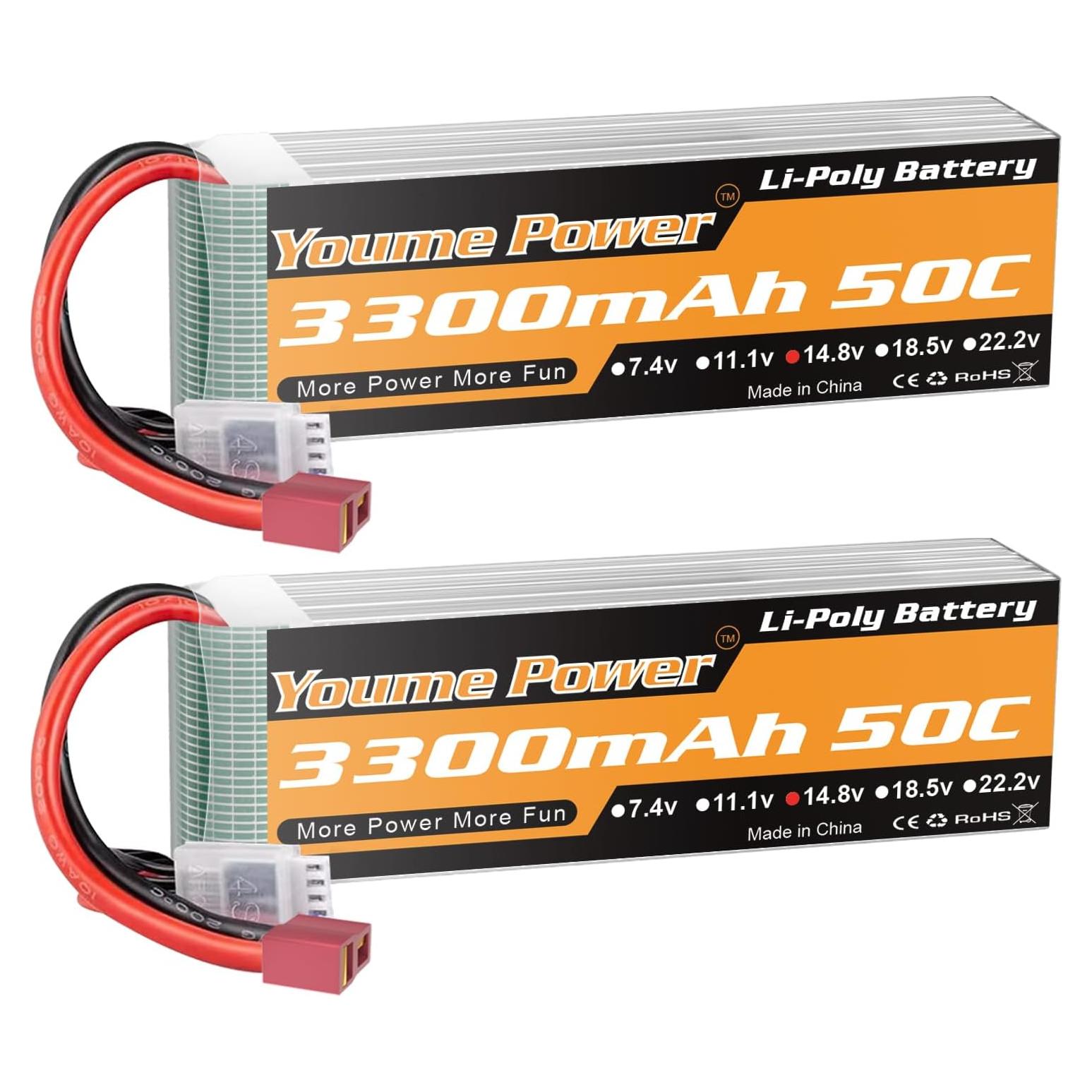 Batería Lipo 4S 14.8V 3300mAh Youme con Conector T - 2 Paquetes