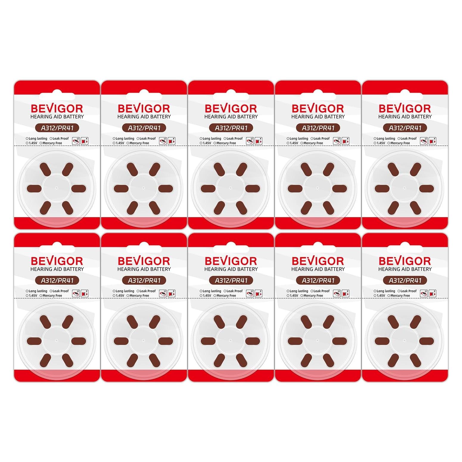 Baterías BEVIGOR Tamaño 312, 60 unidades, libres de mercurio
