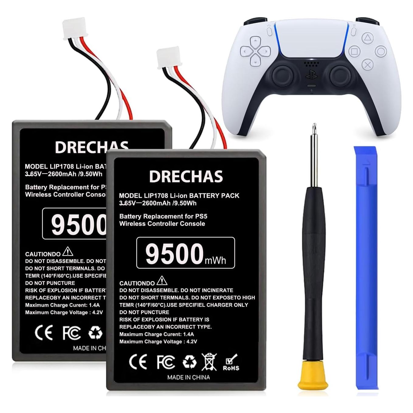 Paquete de 2 Baterías DRECHAS 9500mWh para Controlador PS5