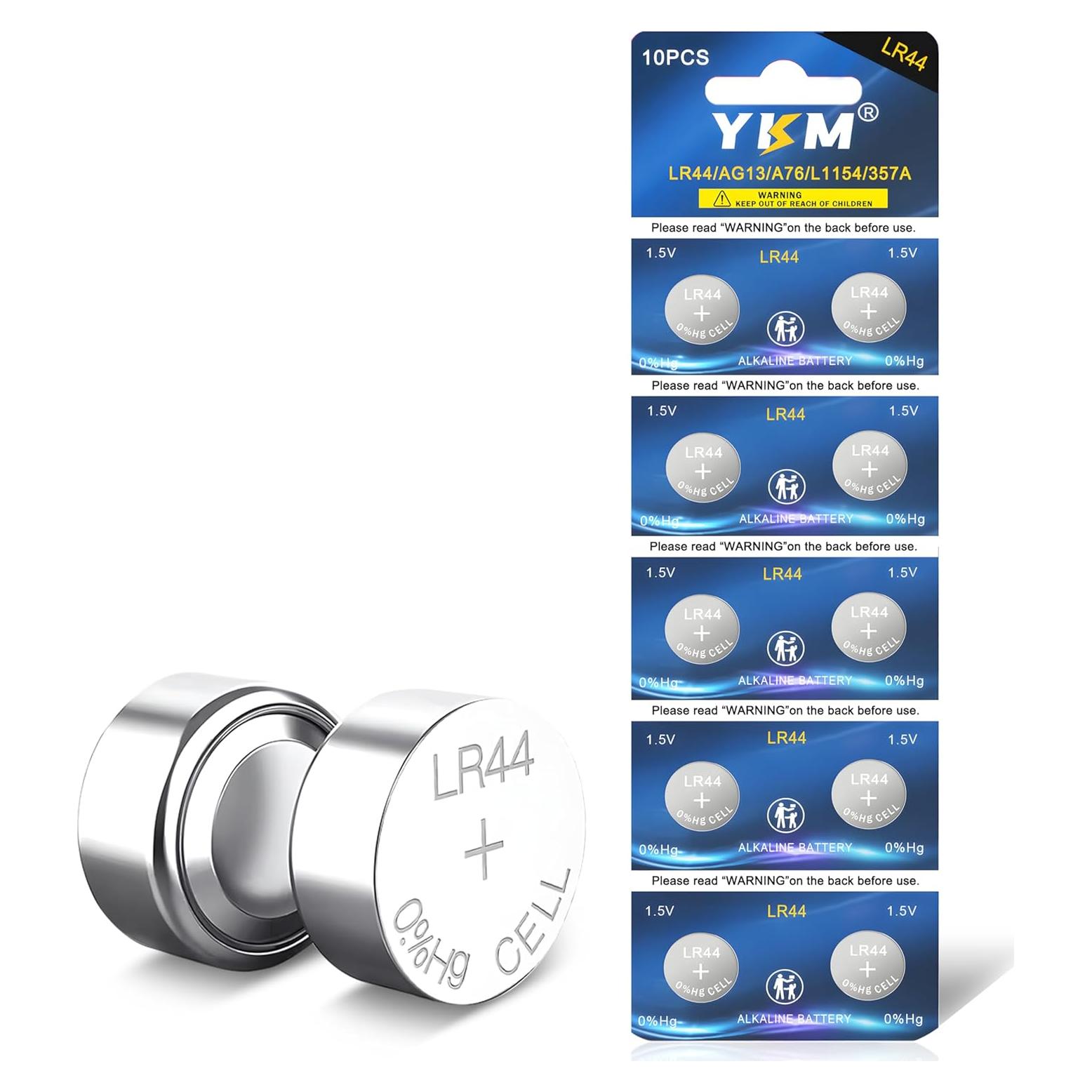 Paquete de 10 Baterías Alcalinas LR44 YKM 1.5V para Reloj