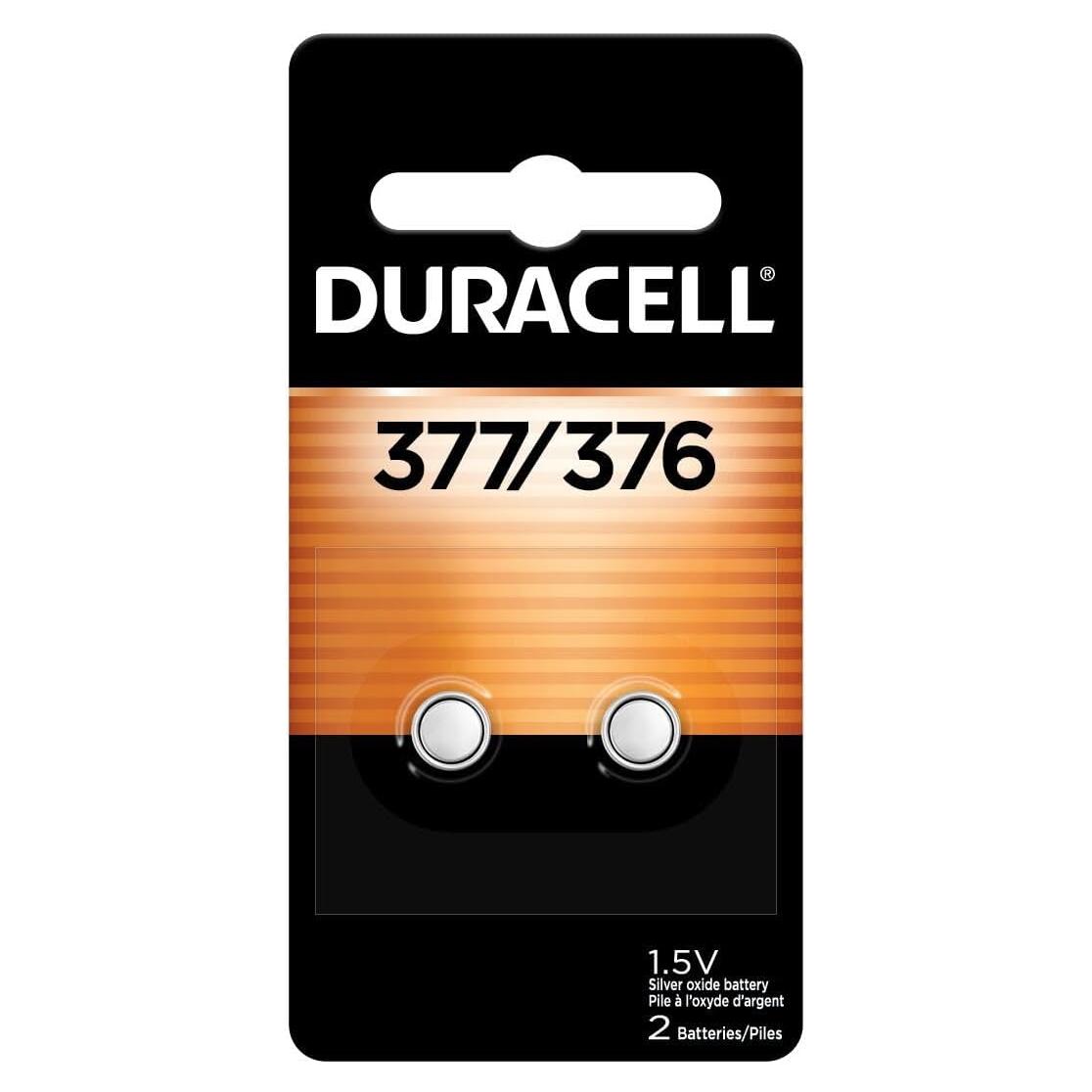 Baterías de botón Duracell 376/377, 2 unidades, larga duración
