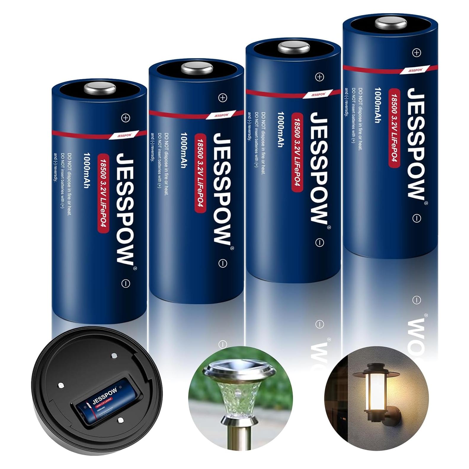 Baterías Recargables JESSPOW 18500 3.2V Litio 1000mAh Paquete de 4