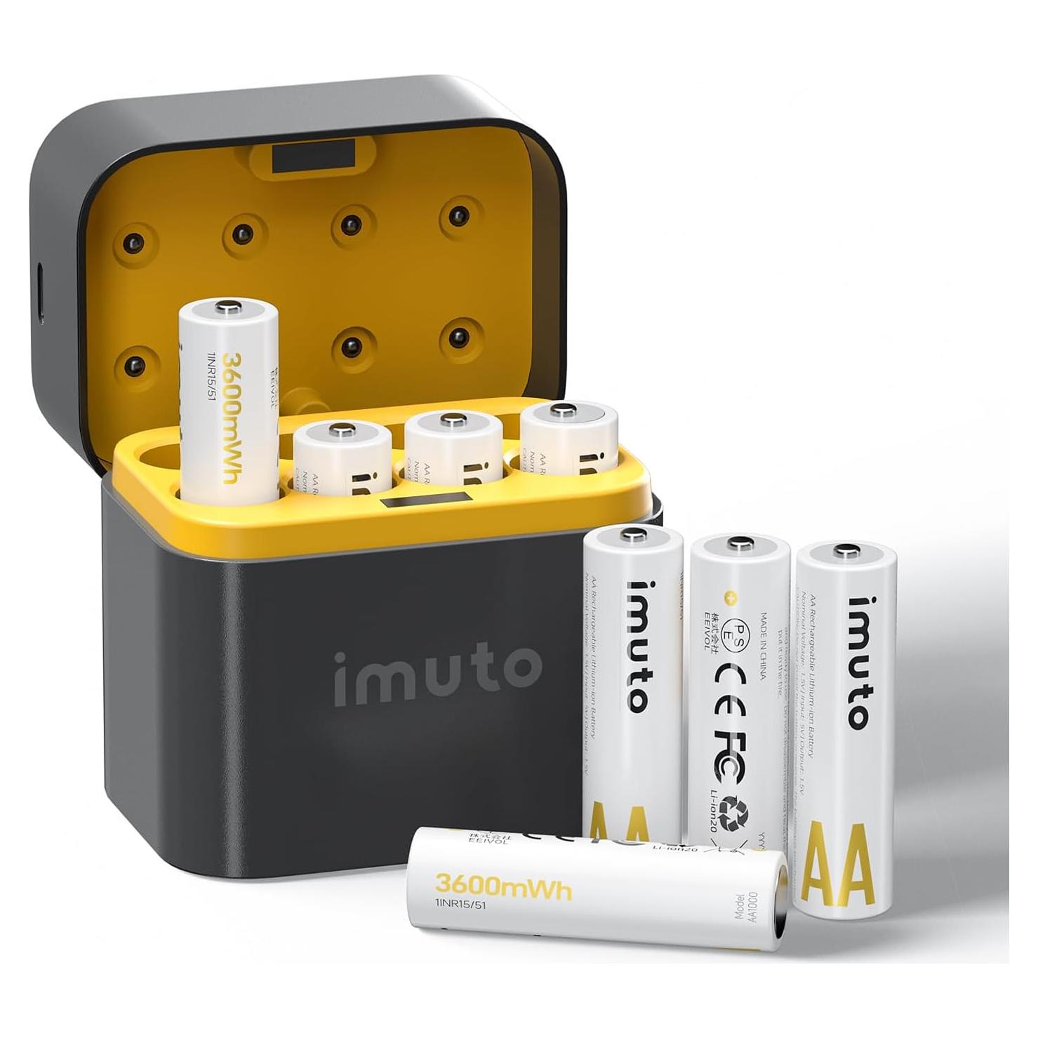 Baterías recargables AA imuto 3600mWh con cargador rápido 8 unidades